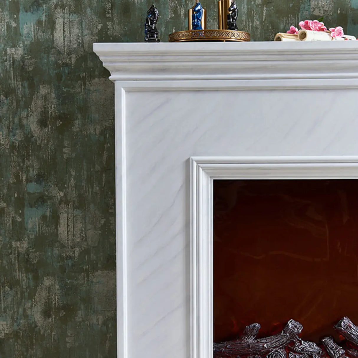 Modern Rectangle Wood Mantel Electric TV Stand Fireplace Image - 5