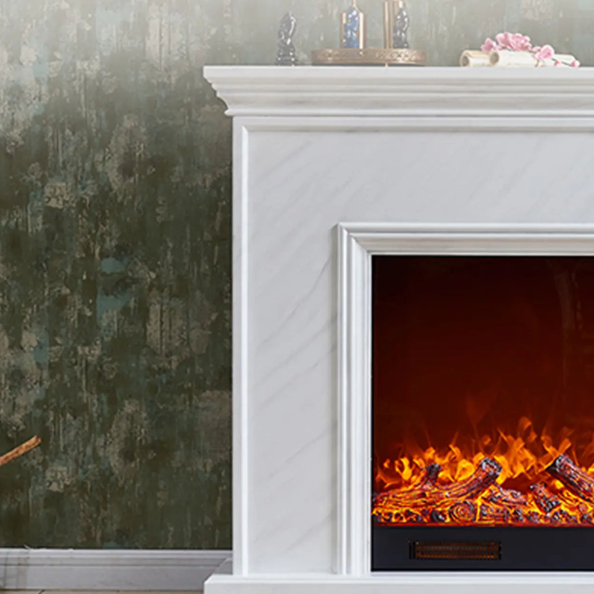Modern Rectangle Wood Mantel Electric TV Stand Fireplace Image - 7
