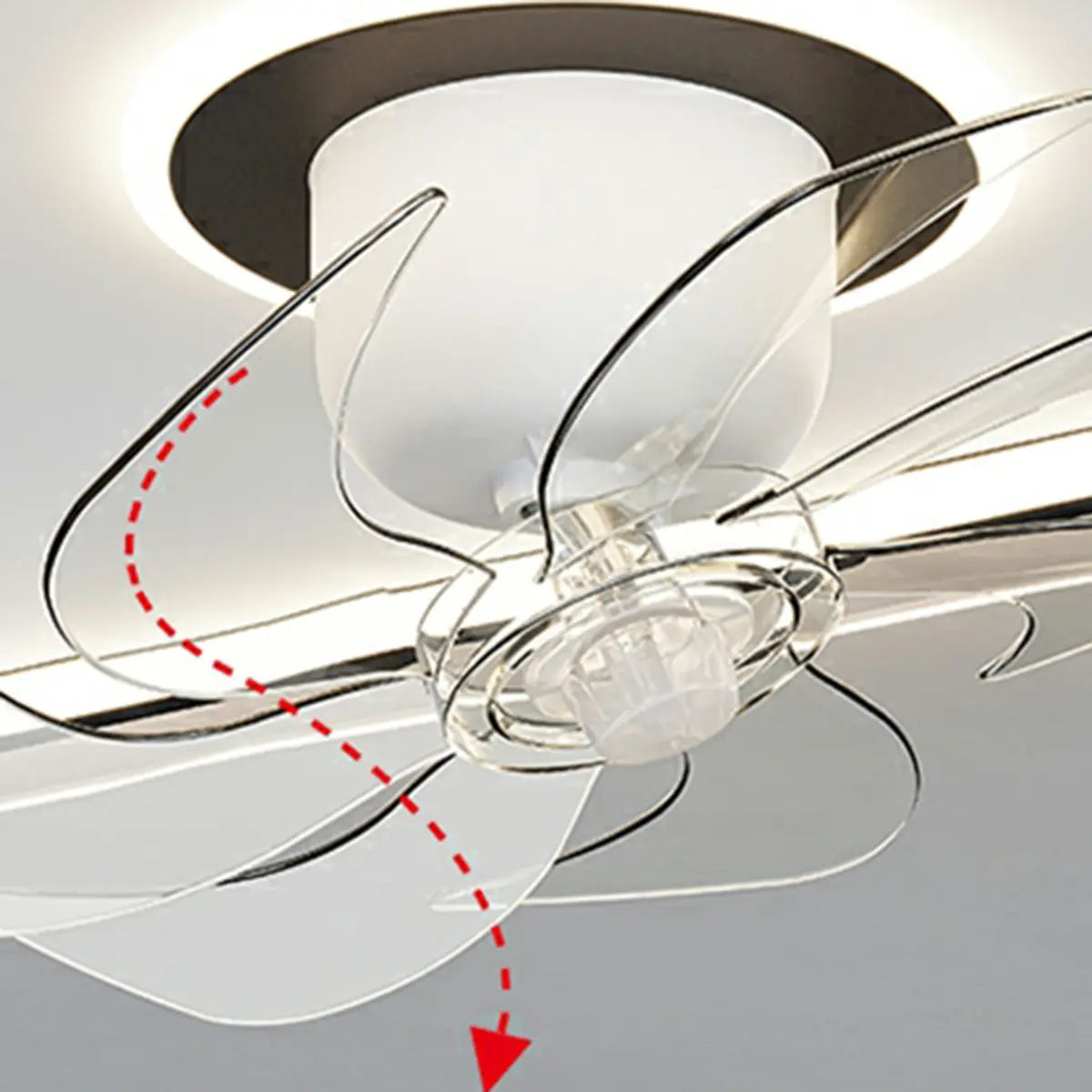 Contemporary Geometric Flush Ceiling Fan with LED Light Image - 11