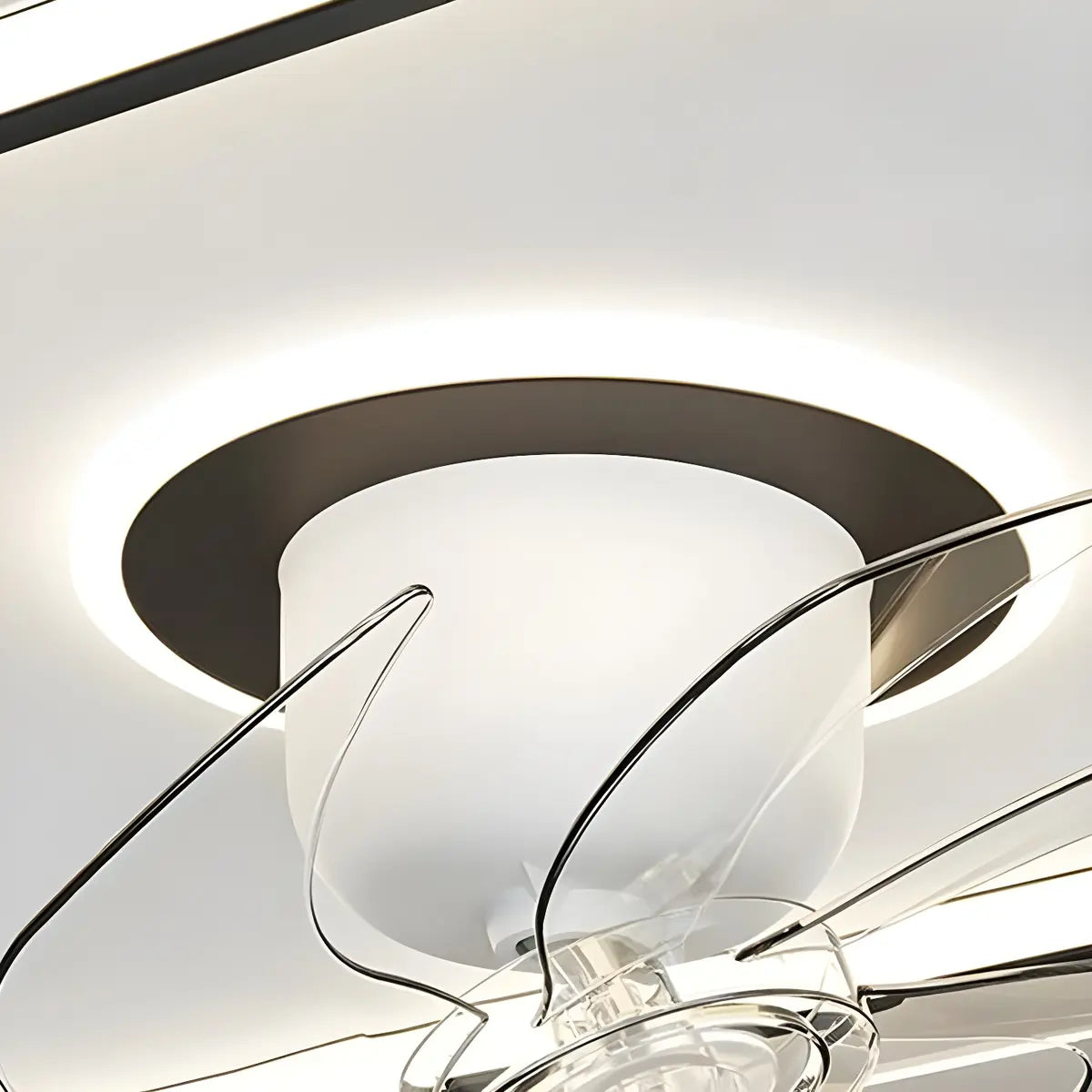 Contemporary Geometric Flush Ceiling Fan with LED Light Image - 12
