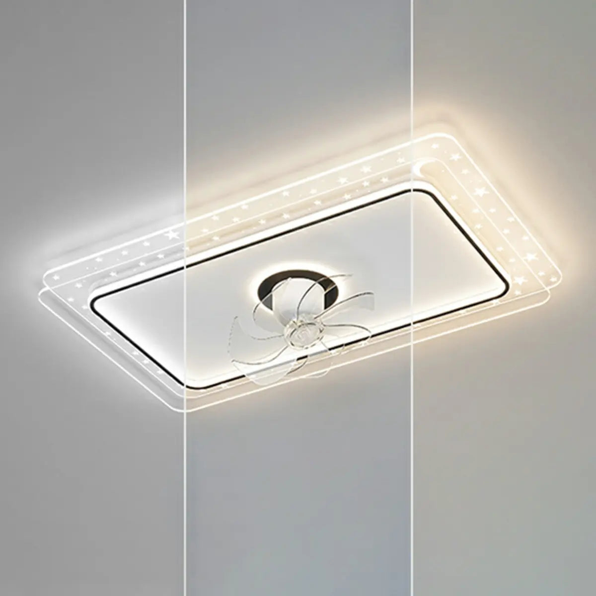 Contemporary Geometric Flush Ceiling Fan with LED Light Image - 13