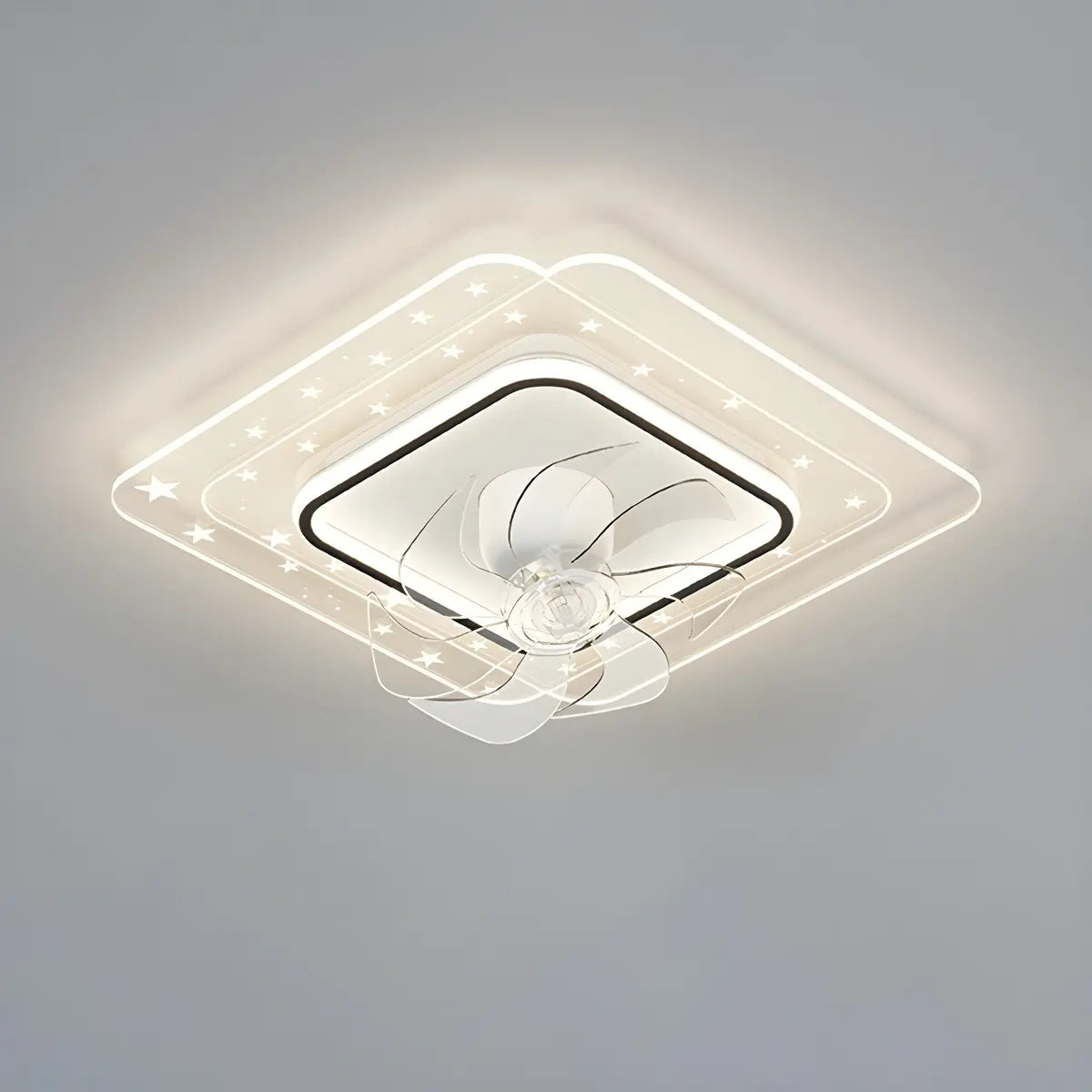 Contemporary Geometric Flush Ceiling Fan with LED Light Image - 14