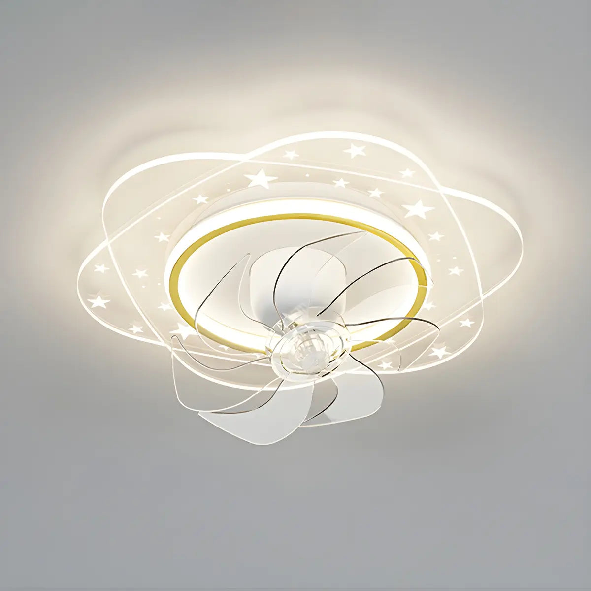 Contemporary Geometric Flush Ceiling Fan with LED Light Image - 15