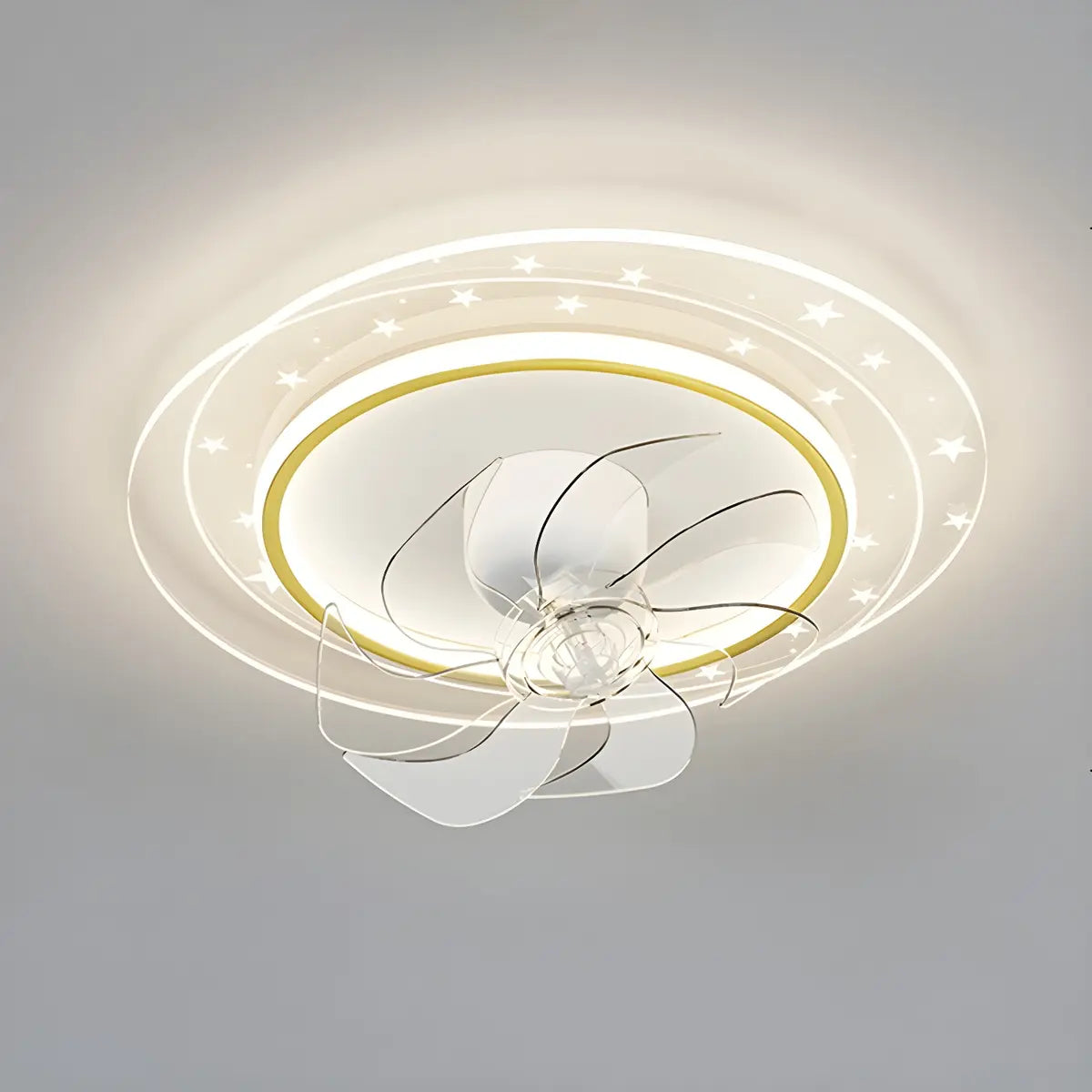 Contemporary Geometric Flush Ceiling Fan with LED Light Image - 16