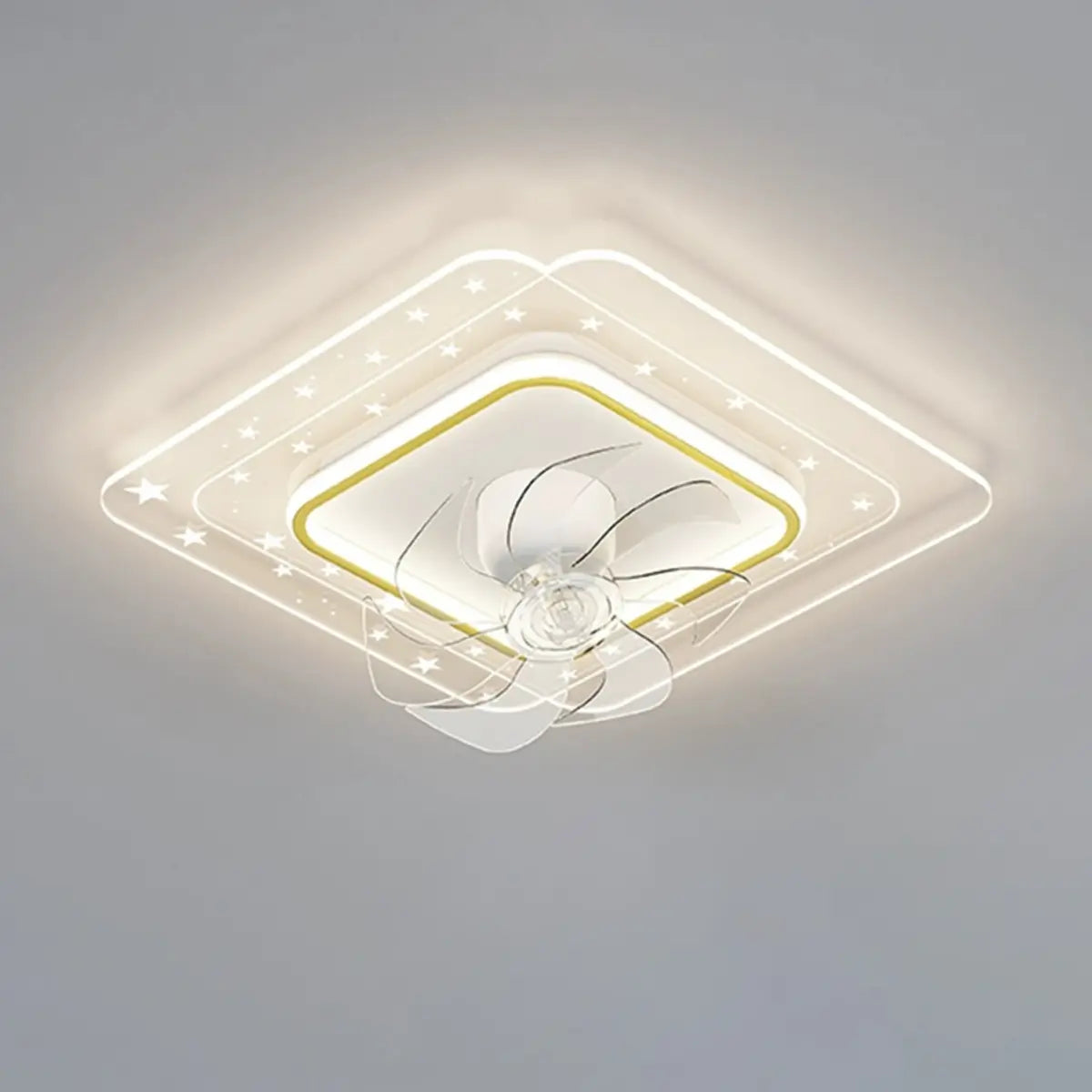 Contemporary Geometric Flush Ceiling Fan with LED Light Image - 2