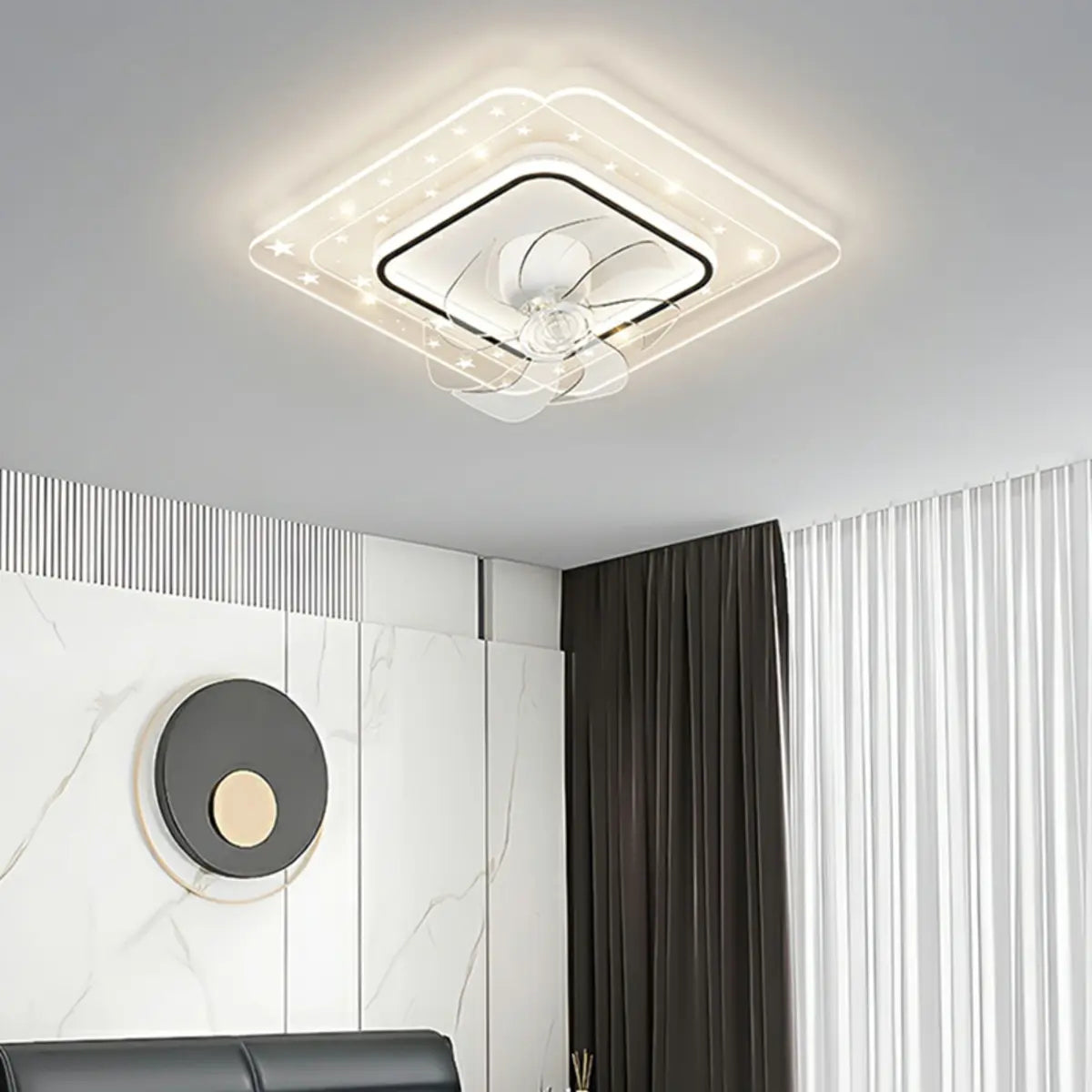 Contemporary Geometric Flush Ceiling Fan with LED Light Image - 4