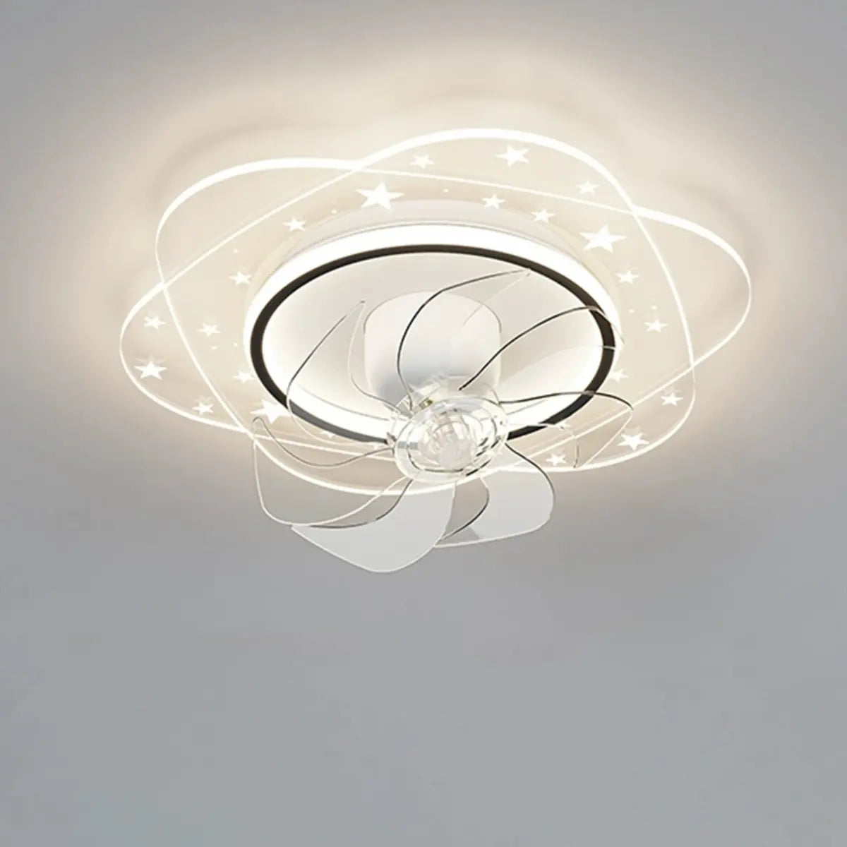 Contemporary Geometric Flush Ceiling Fan with LED Light Image - 8