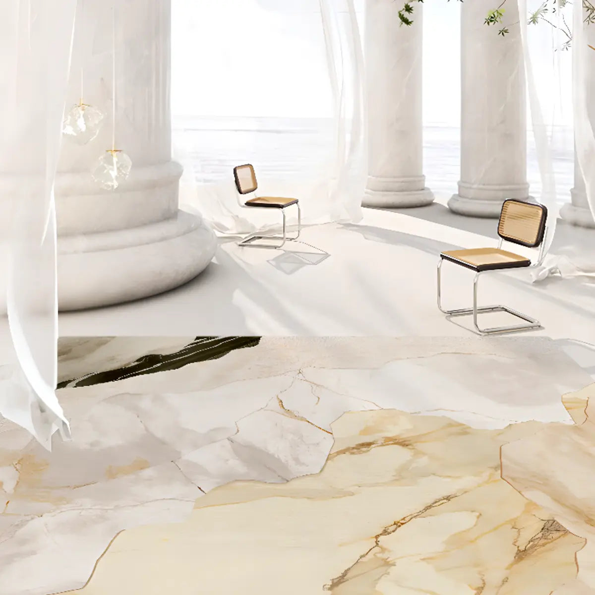 Modern Rectangular Beige Marble Pattern Area Rug Image - 1