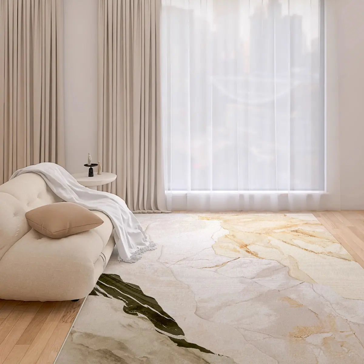 Modern Rectangular Beige Marble Pattern Area Rug Image - 4