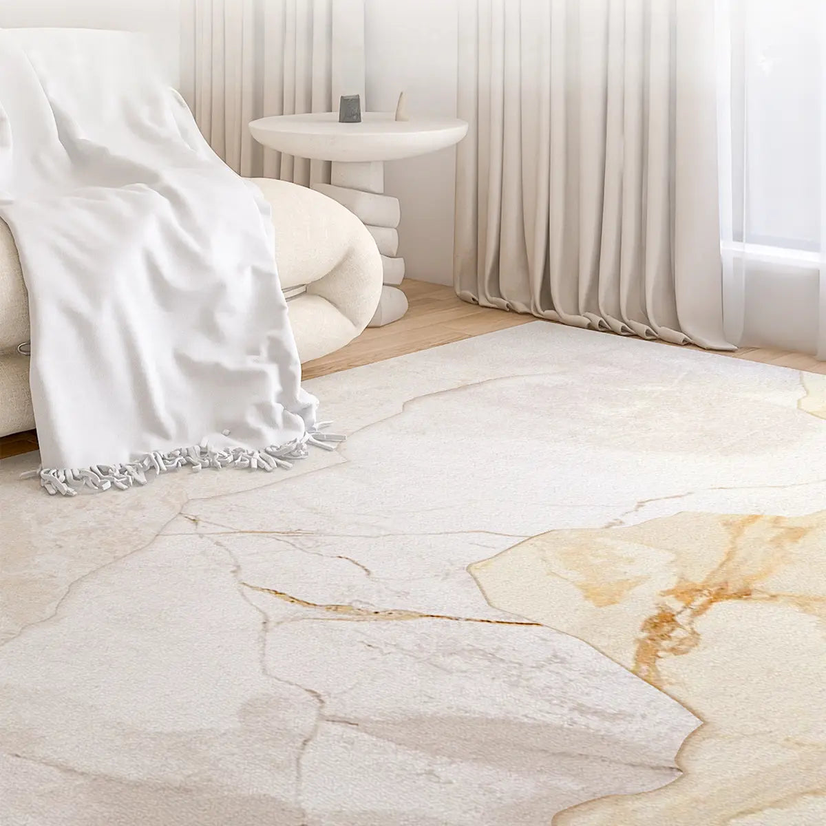 Modern Rectangular Beige Marble Pattern Area Rug Image - 5