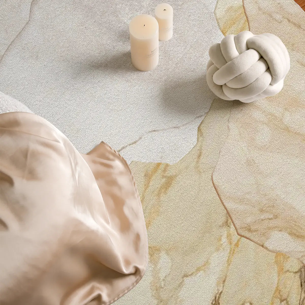 Modern Rectangular Beige Marble Pattern Area Rug Image - 6