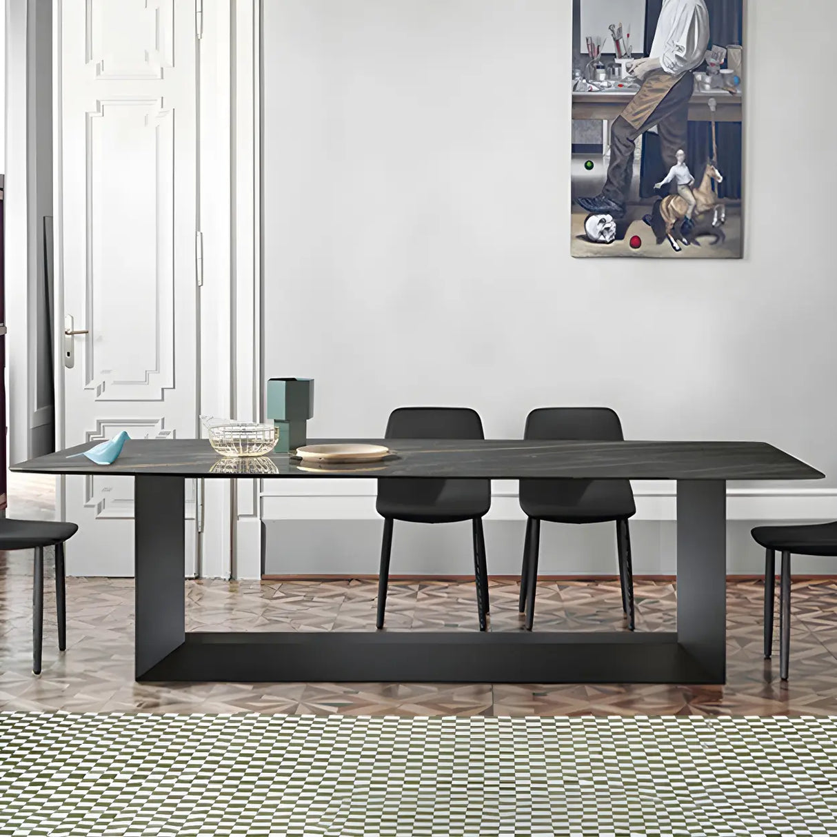 Modern Rectangular Black Large Scratch Resistant Dining Table Image - 11