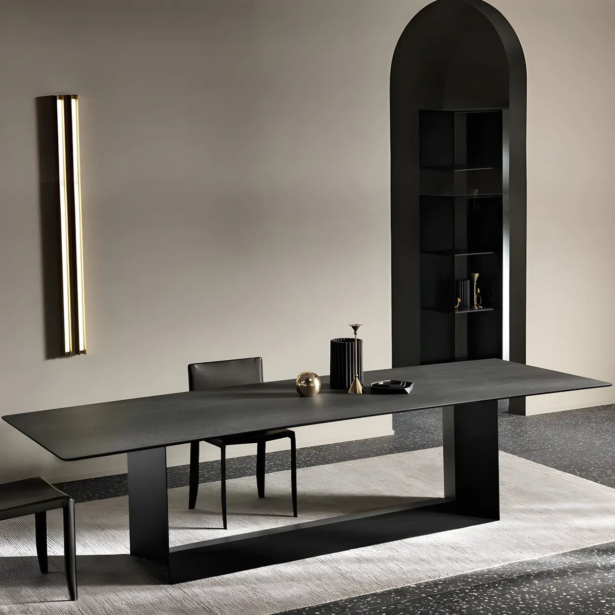 Modern Rectangular Black Large Scratch Resistant Dining Table Image - 1