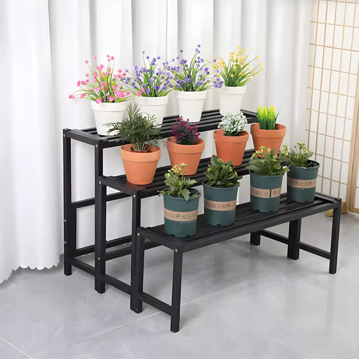 Modern Rectangular Black Metal Indoor Multi-Tier Plant Stand Image - 18