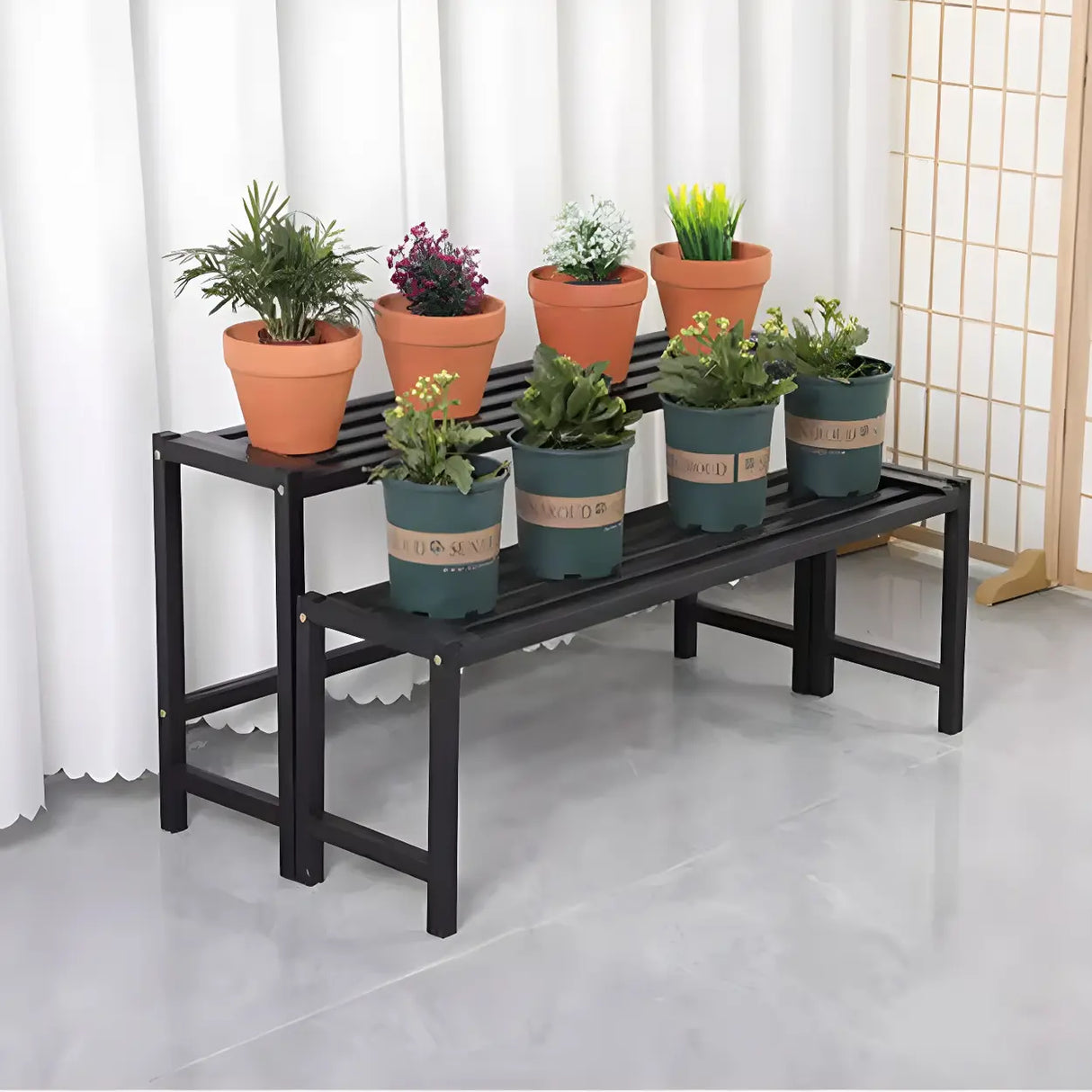 Modern Rectangular Black Metal Indoor Multi-Tier Plant Stand Image - 19