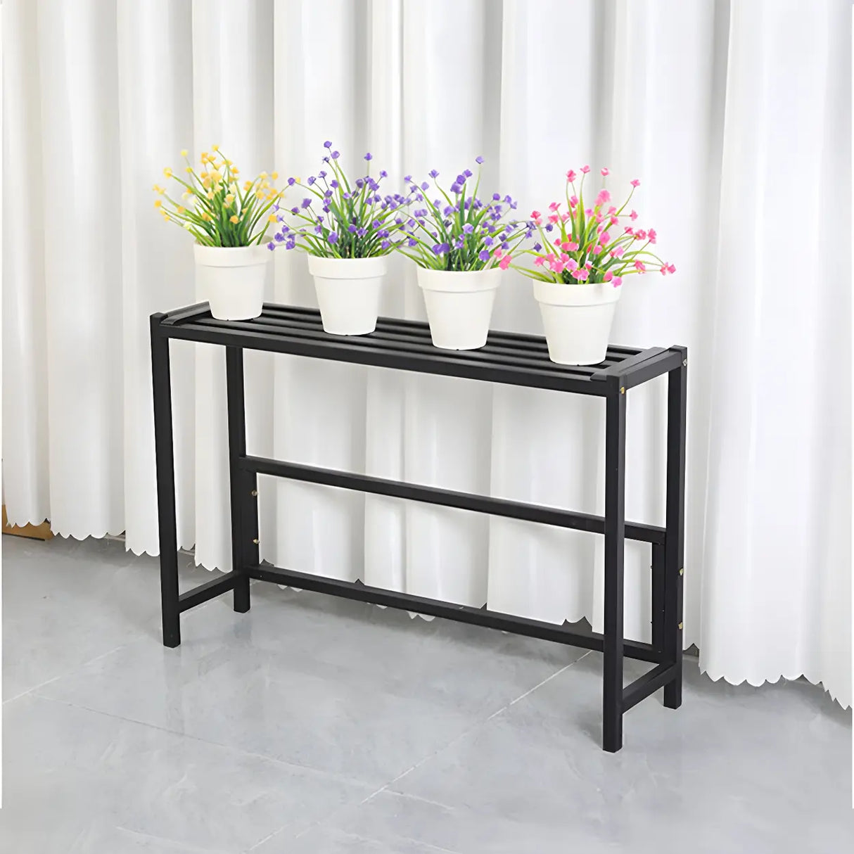 Modern Rectangular Black Metal Indoor Multi-Tier Plant Stand Image - 22