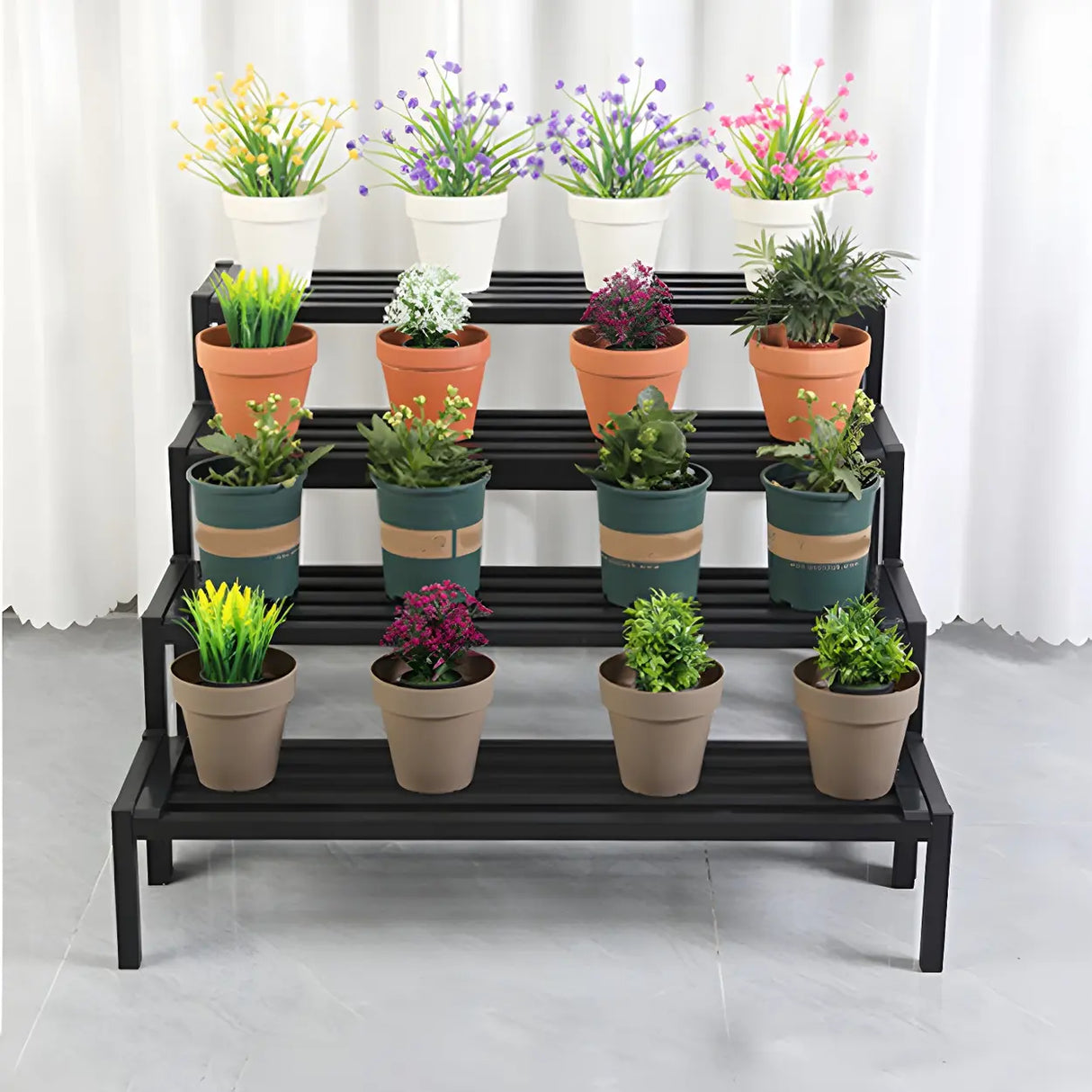 Modern Rectangular Black Metal Indoor Multi-Tier Plant Stand Image - 23