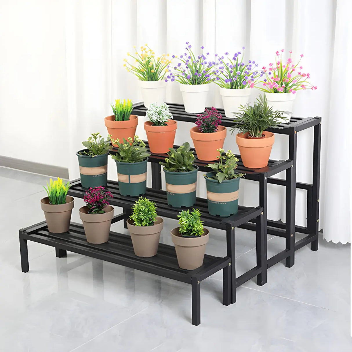 Modern Rectangular Black Metal Indoor Multi-Tier Plant Stand Image - 24