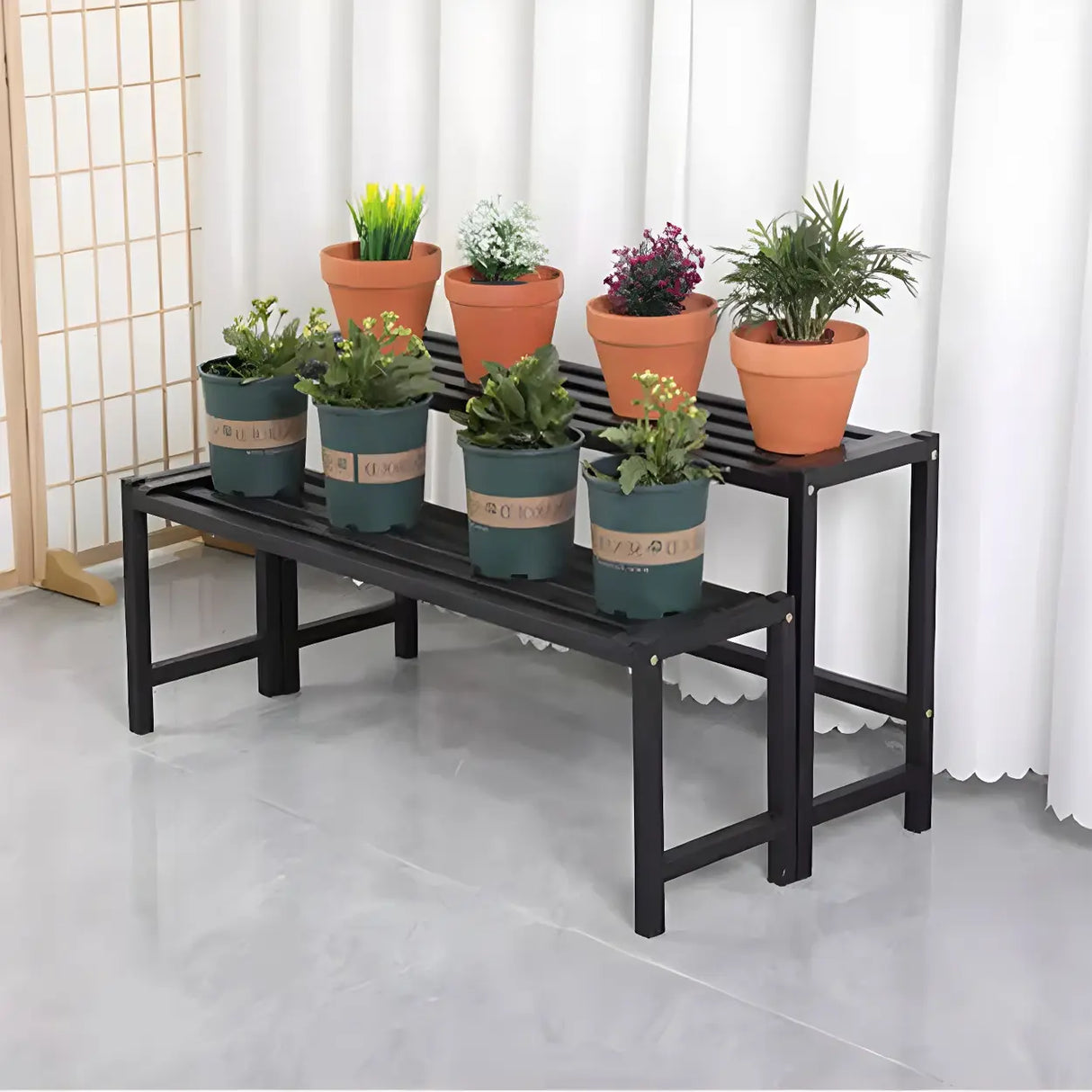 Modern Rectangular Black Metal Indoor Multi-Tier Plant Stand Image - 25