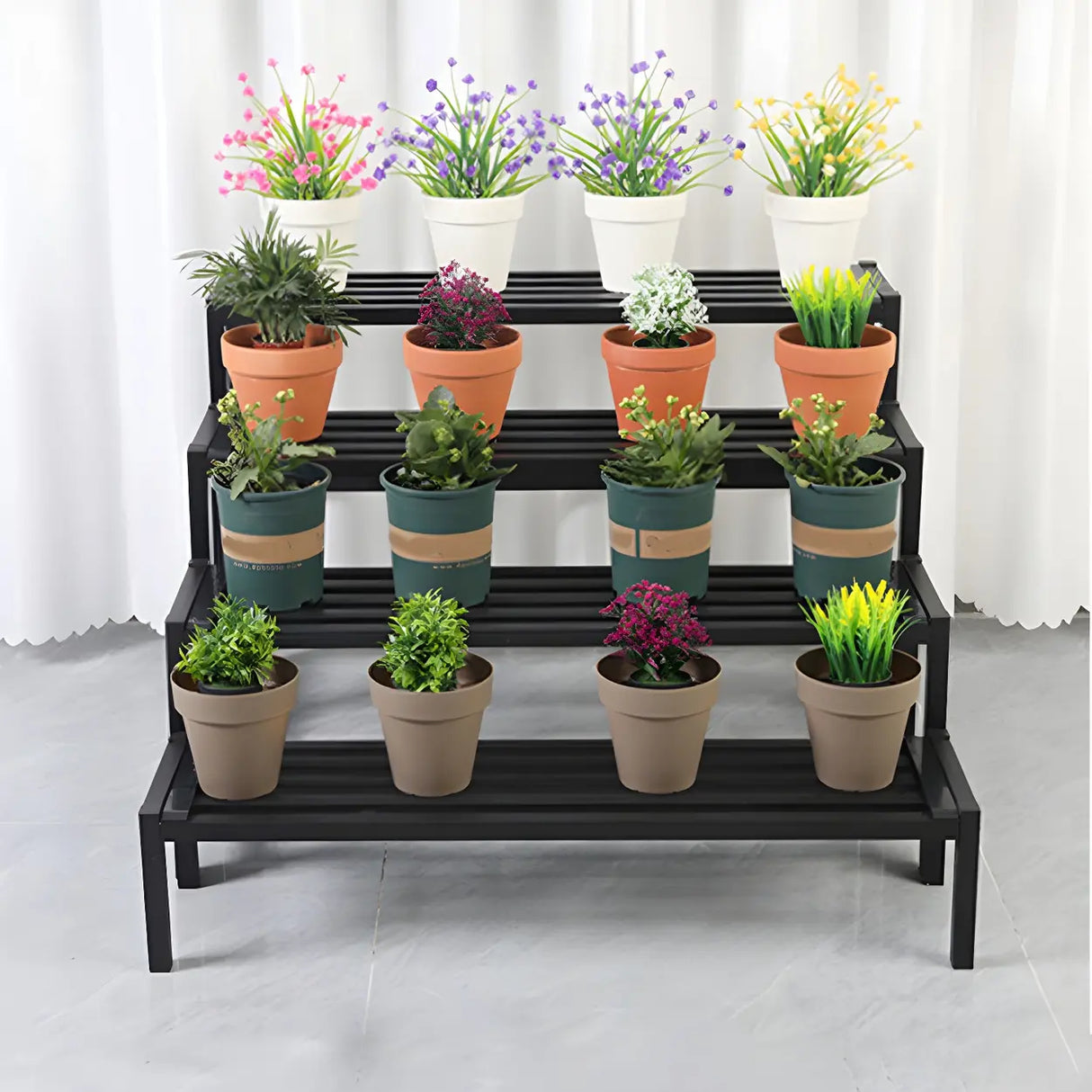 Modern Rectangular Black Metal Indoor Multi-Tier Plant Stand Image - 4