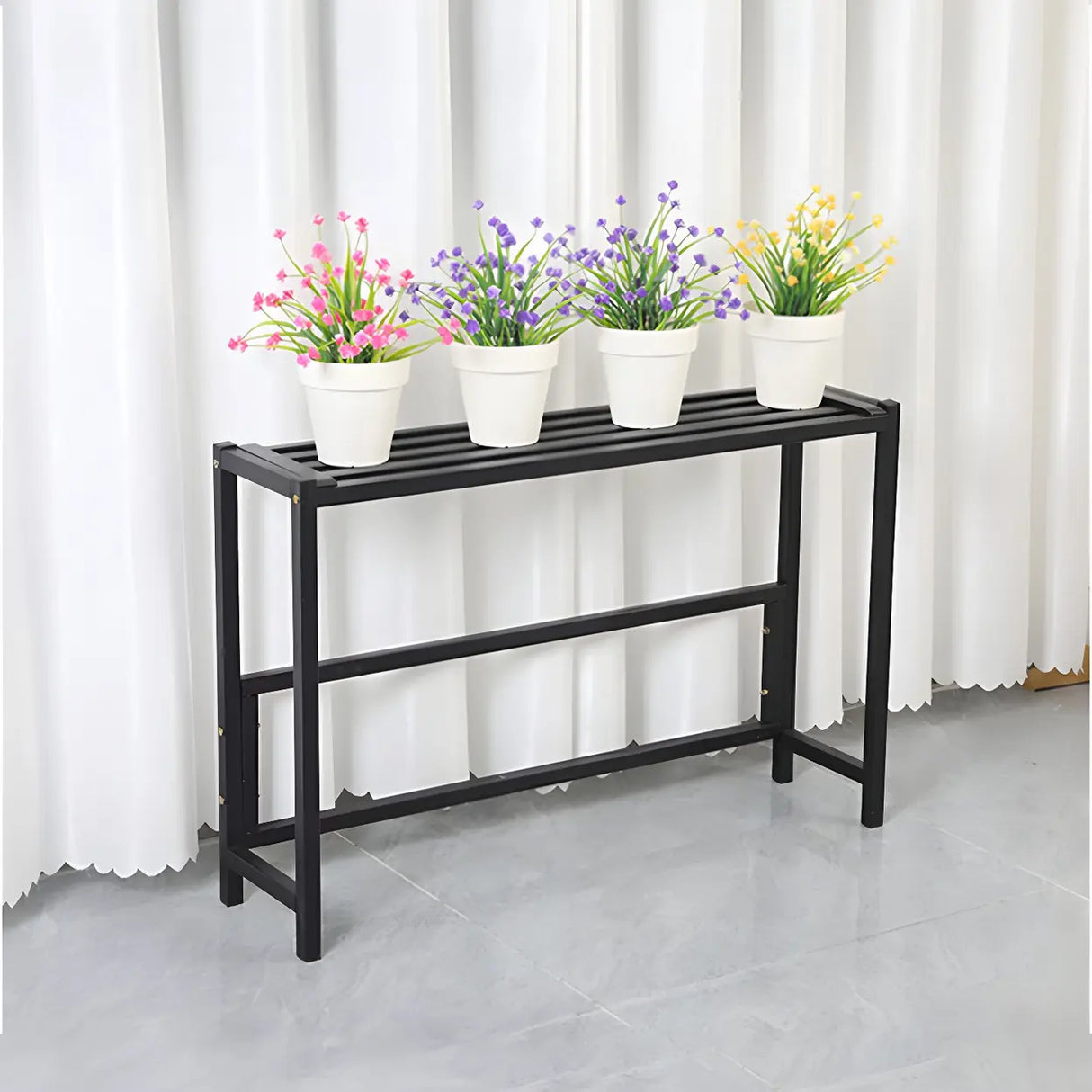 Modern Rectangular Black Metal Indoor Multi-Tier Plant Stand Image - 6