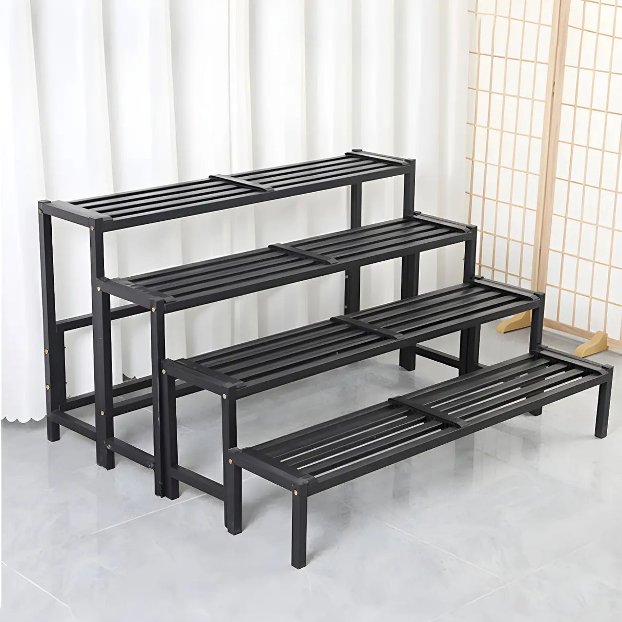 Modern Rectangular Black Metal Indoor Multi-Tier Plant Stand Image - 8