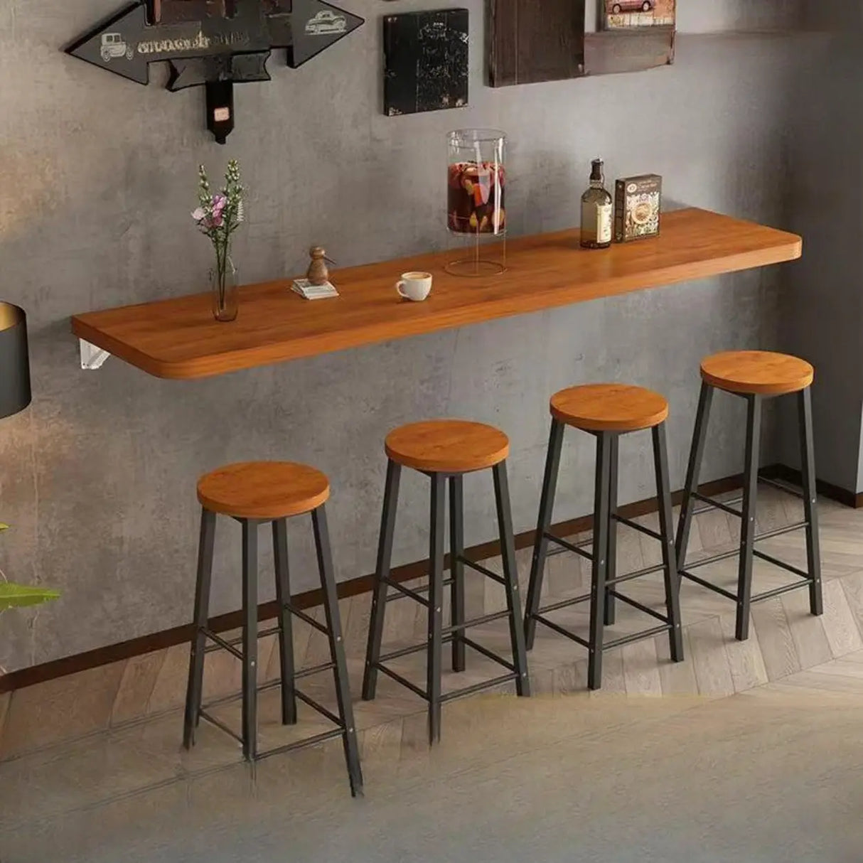 Modern Rectangular Brown Wood Wall-Mounted Bar Table Image - 1