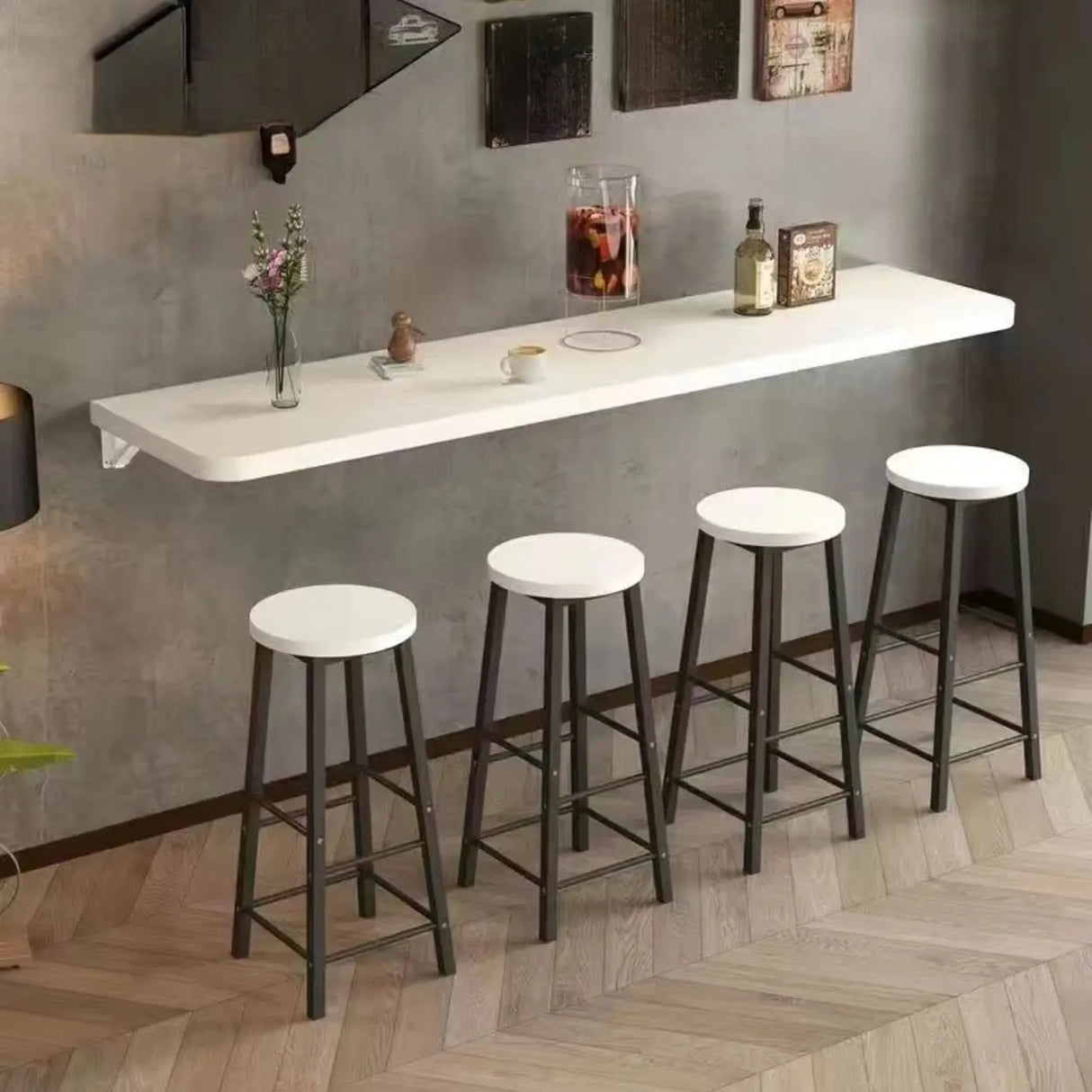 Modern Rectangular Brown Wood Wall-Mounted Bar Table Image - 2