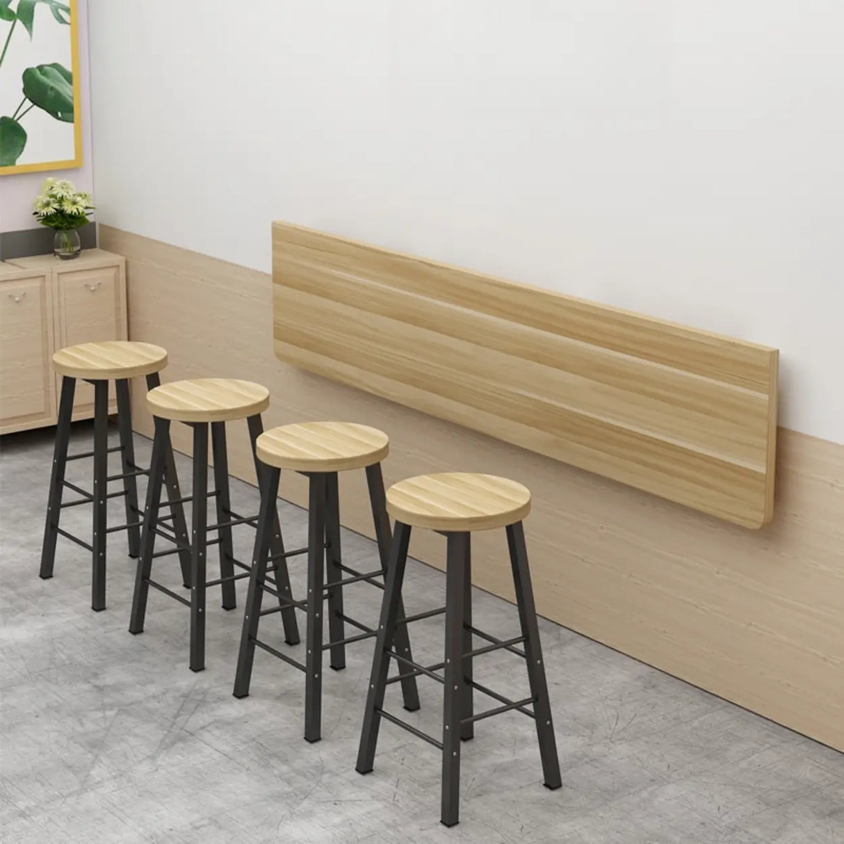 Modern Rectangular Brown Wood Wall-Mounted Bar Table Image - 3