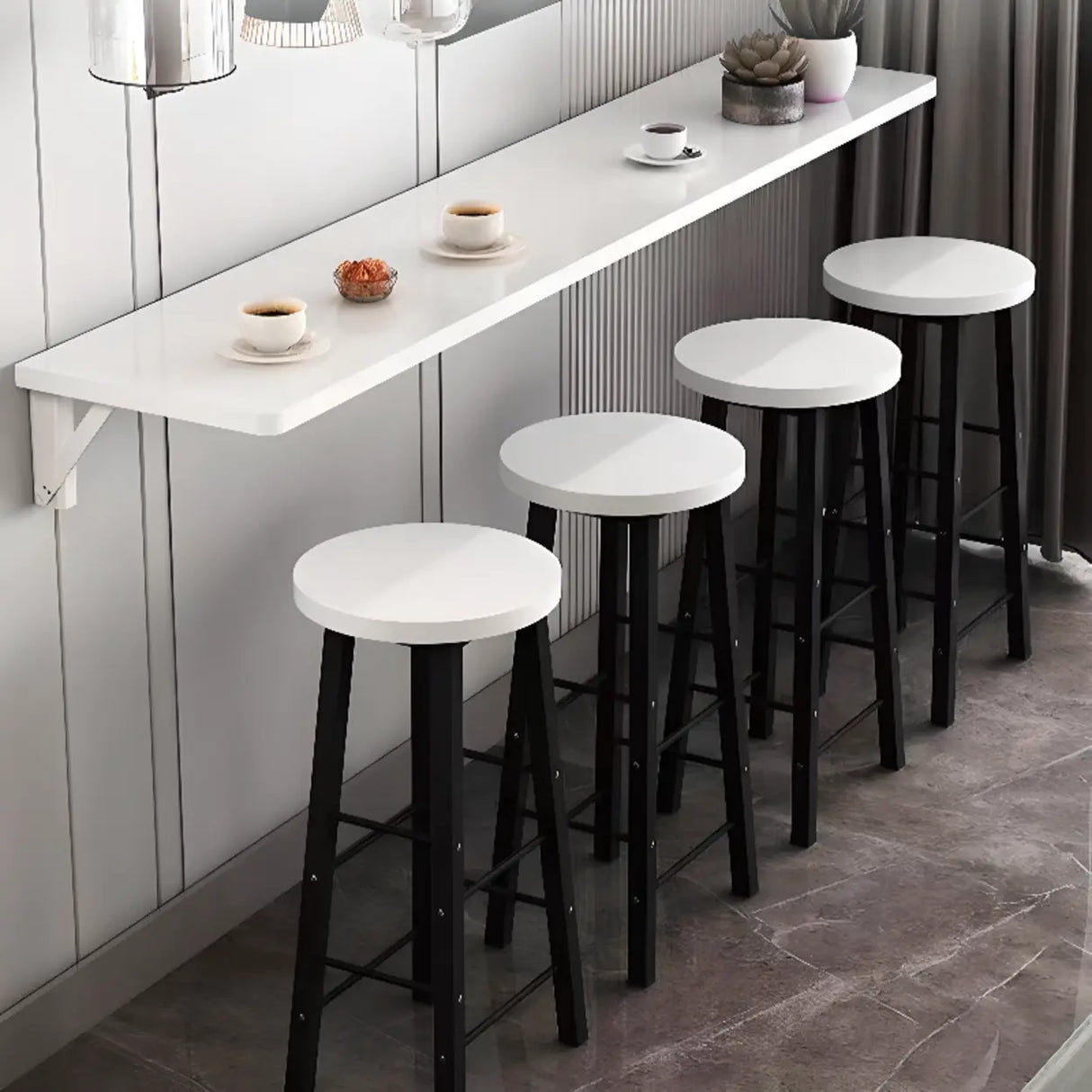 Modern Rectangular Brown Wood Wall-Mounted Bar Table Image - 4