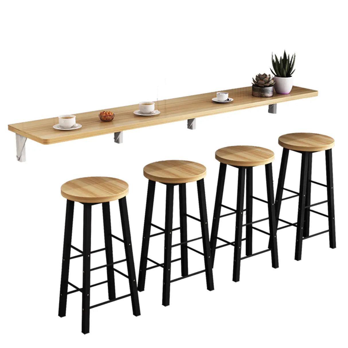 Modern Rectangular Brown Wood Wall-Mounted Bar Table Image - 5