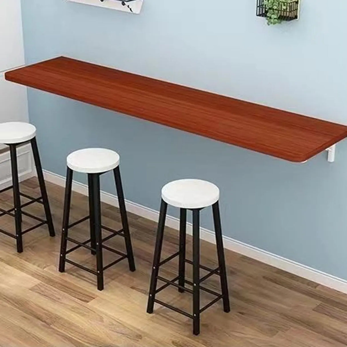Modern Rectangular Brown Wood Wall-Mounted Bar Table Image - 8