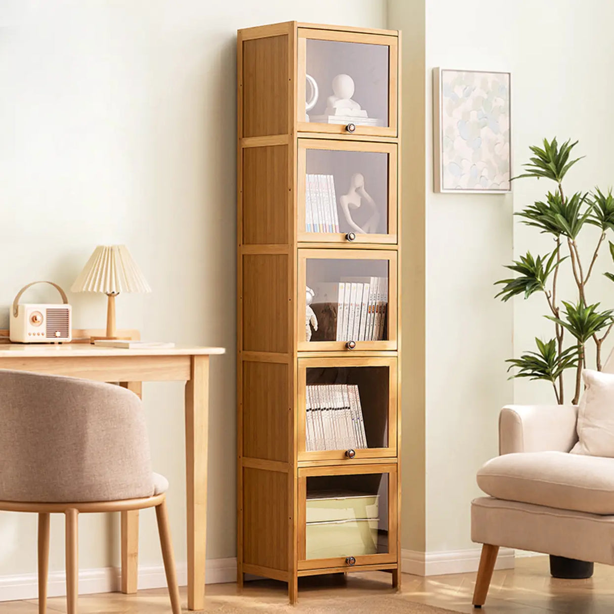 Modern Rectangular Closed Back Wood Organizer Bookcase Image - 8