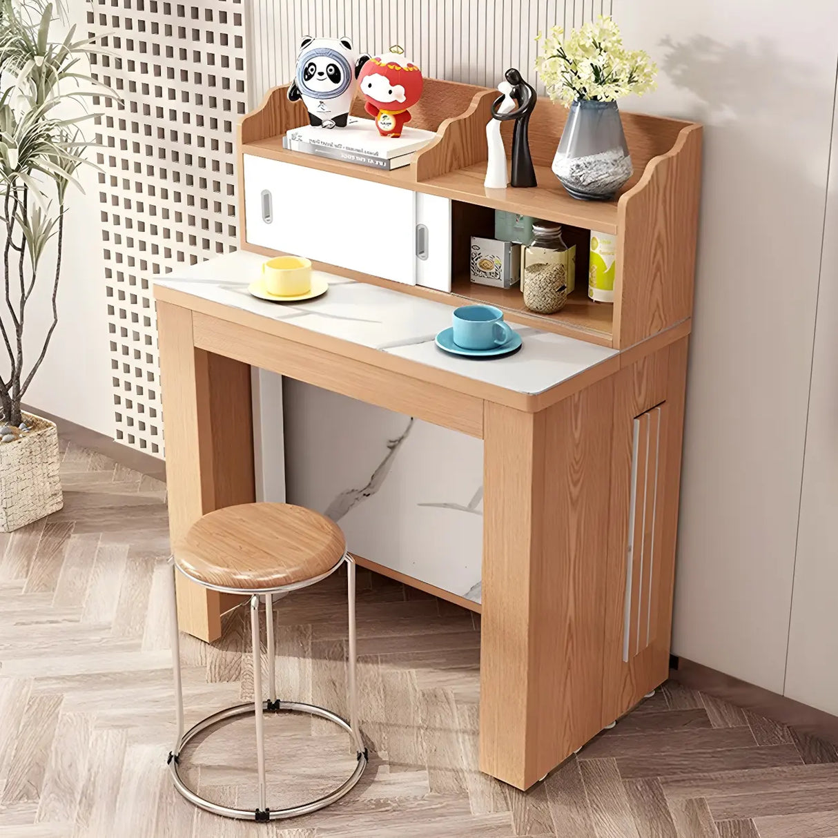 Modern Rectangular Dining Table Marble Top Extendable Image - 13