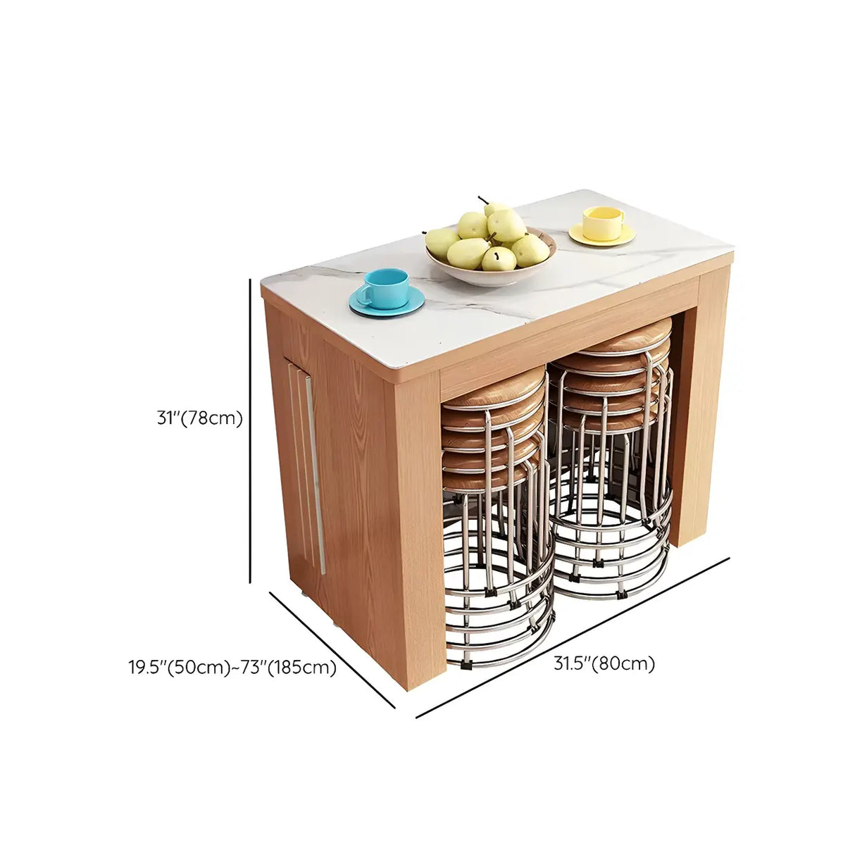 Modern Rectangular Dining Table Marble Top Extendable Image - 17