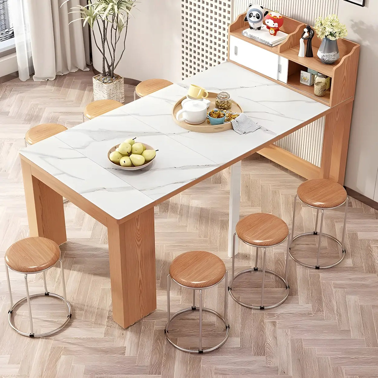 Modern Rectangular Dining Table Marble Top Extendable Image - 1