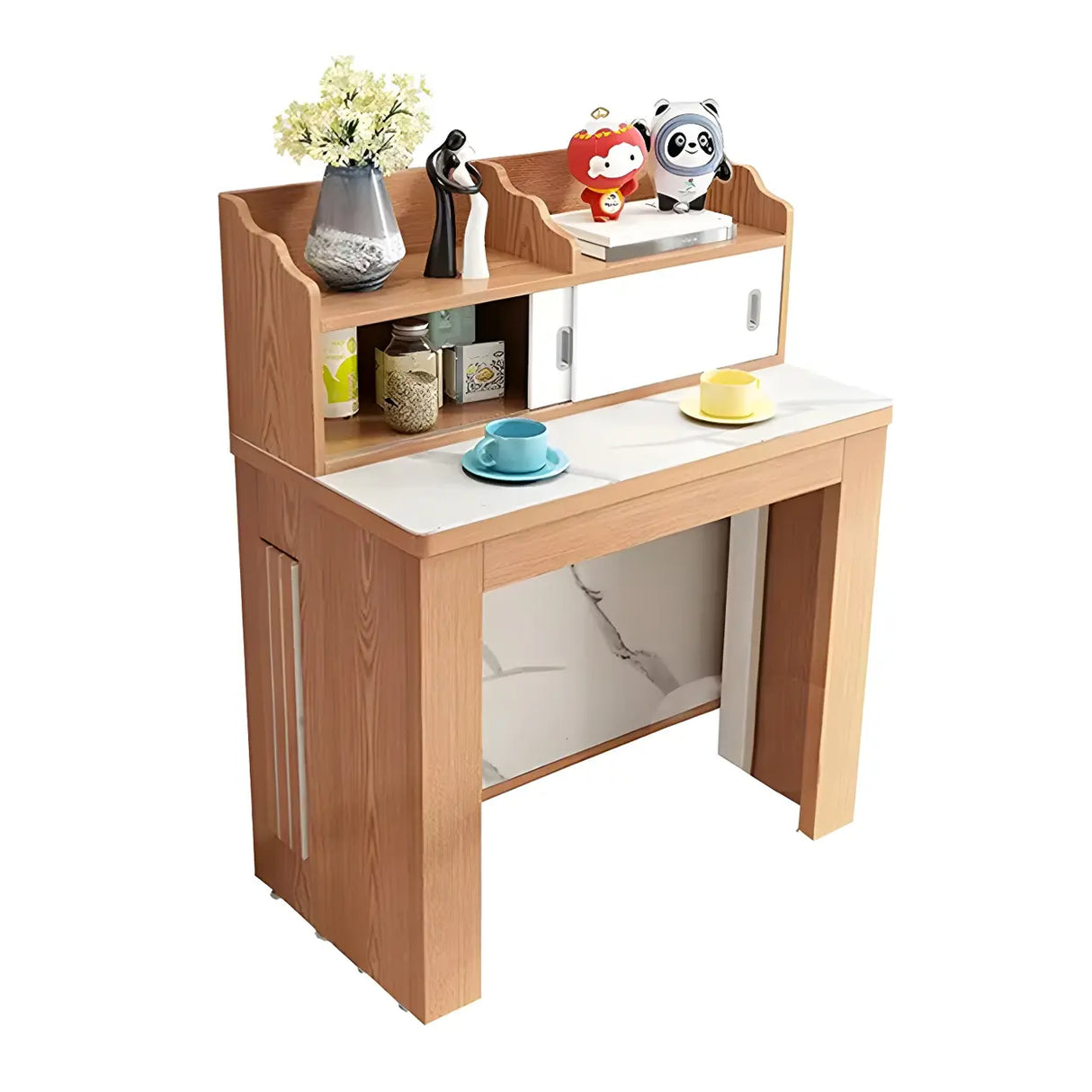 Modern Rectangular Dining Table Marble Top Extendable Image - 5