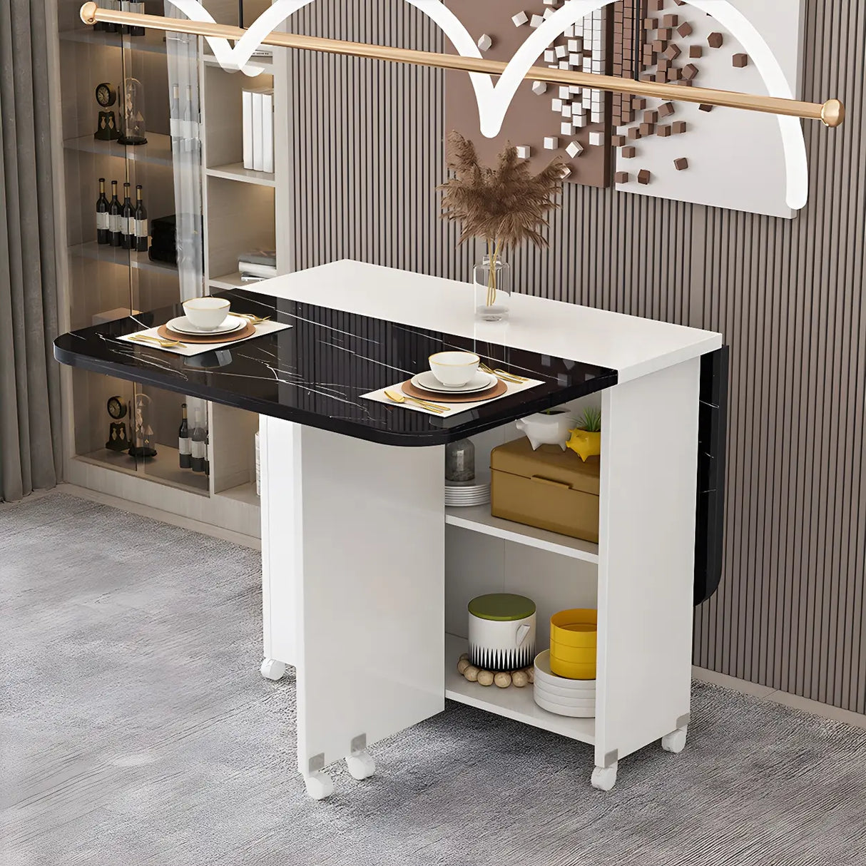 Modern Rectangular Drop-Leaf White Folding Dining Table Image - 1