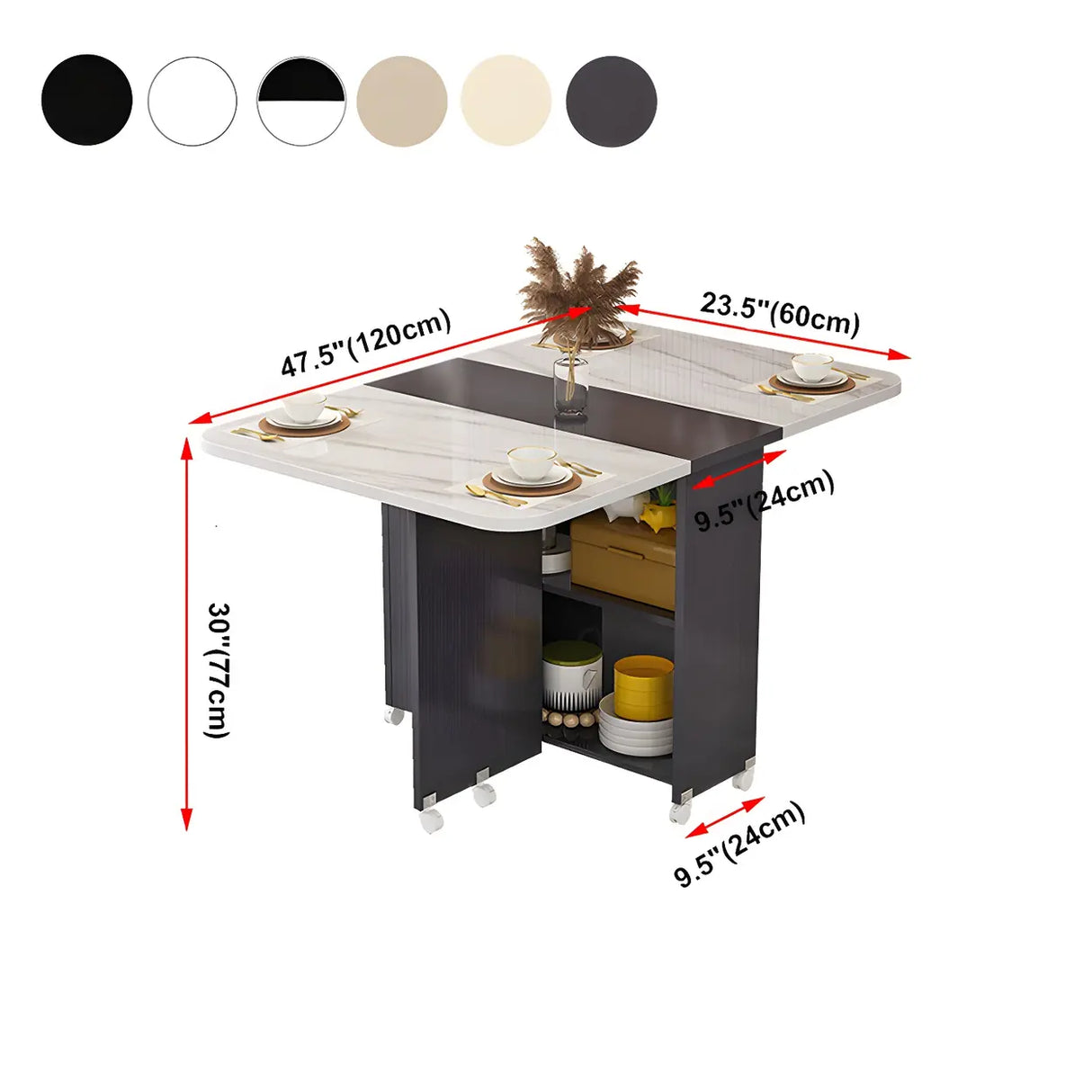 Modern Rectangular Drop-Leaf White Folding Dining Table