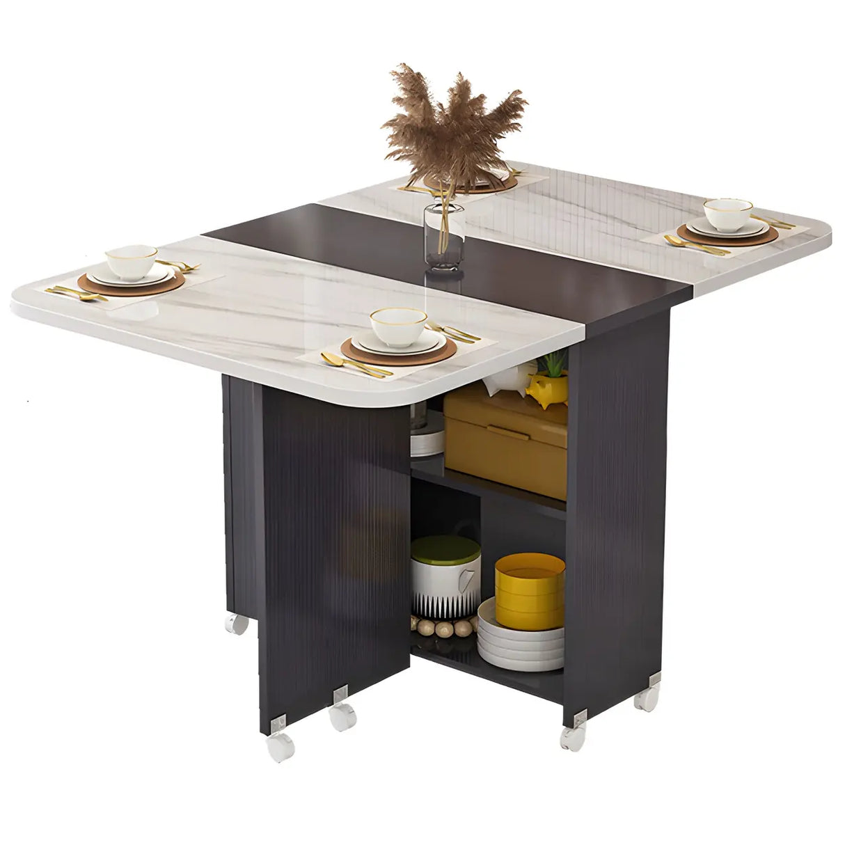 Modern Rectangular Drop-Leaf White Folding Dining Table Image - 5