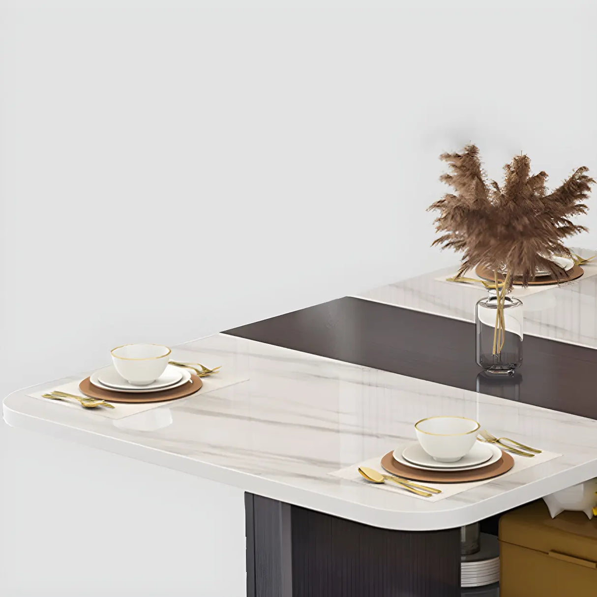 Modern Rectangular Drop-Leaf White Folding Dining Table Image - 6