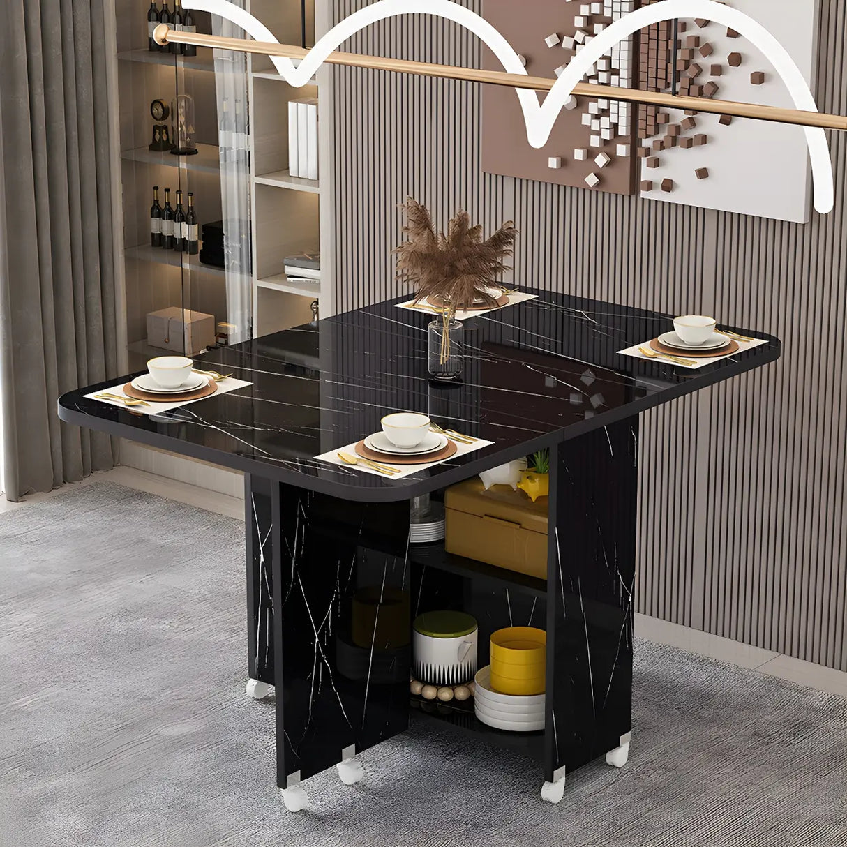 Modern Rectangular Drop-Leaf White Folding Dining Table Image - 8