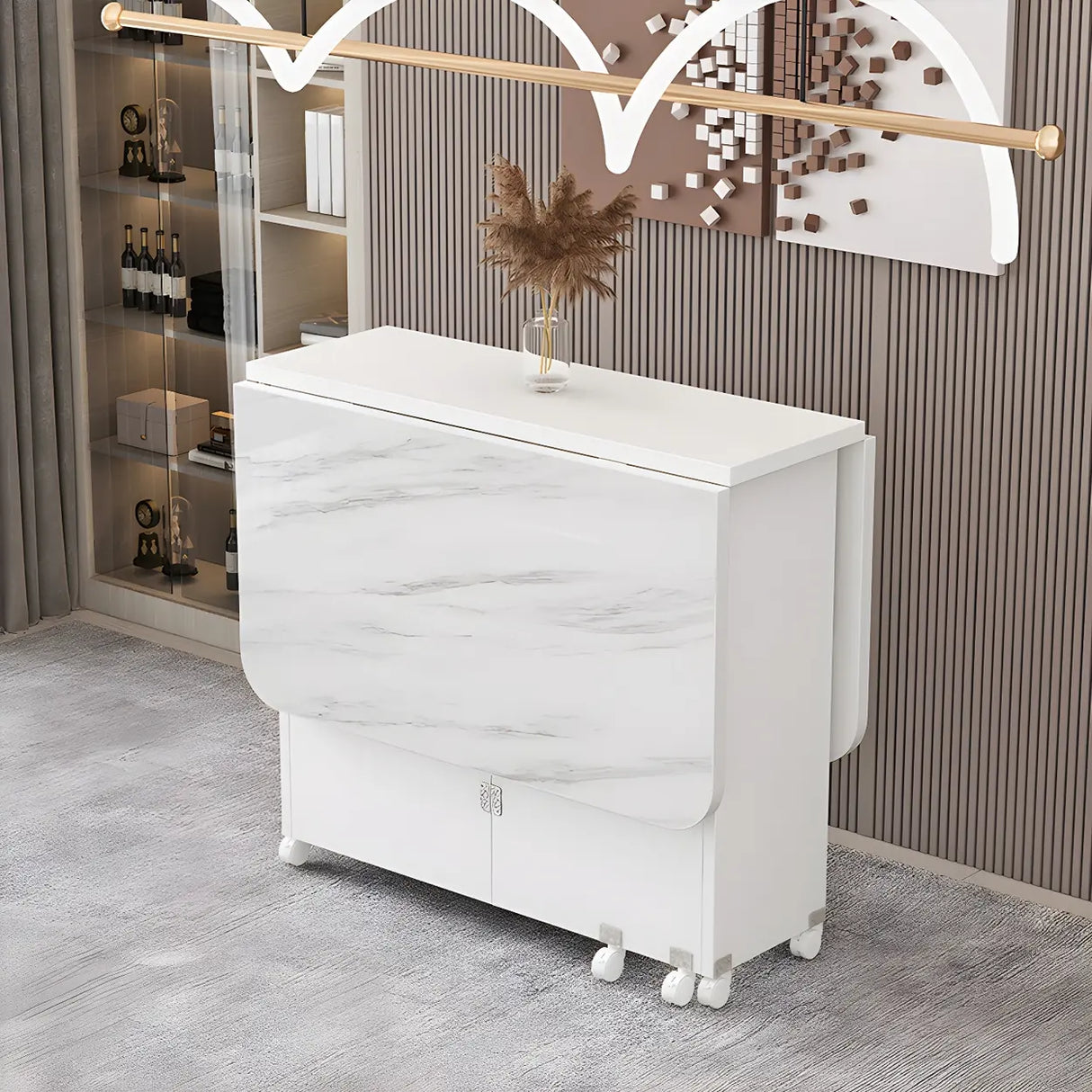 Modern Rectangular Drop-Leaf White Folding Dining Table Image - 9