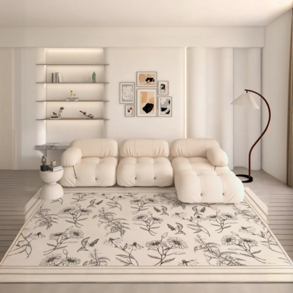 Modern Rectangular Floral Pattern Beige Area Rug Image - 1