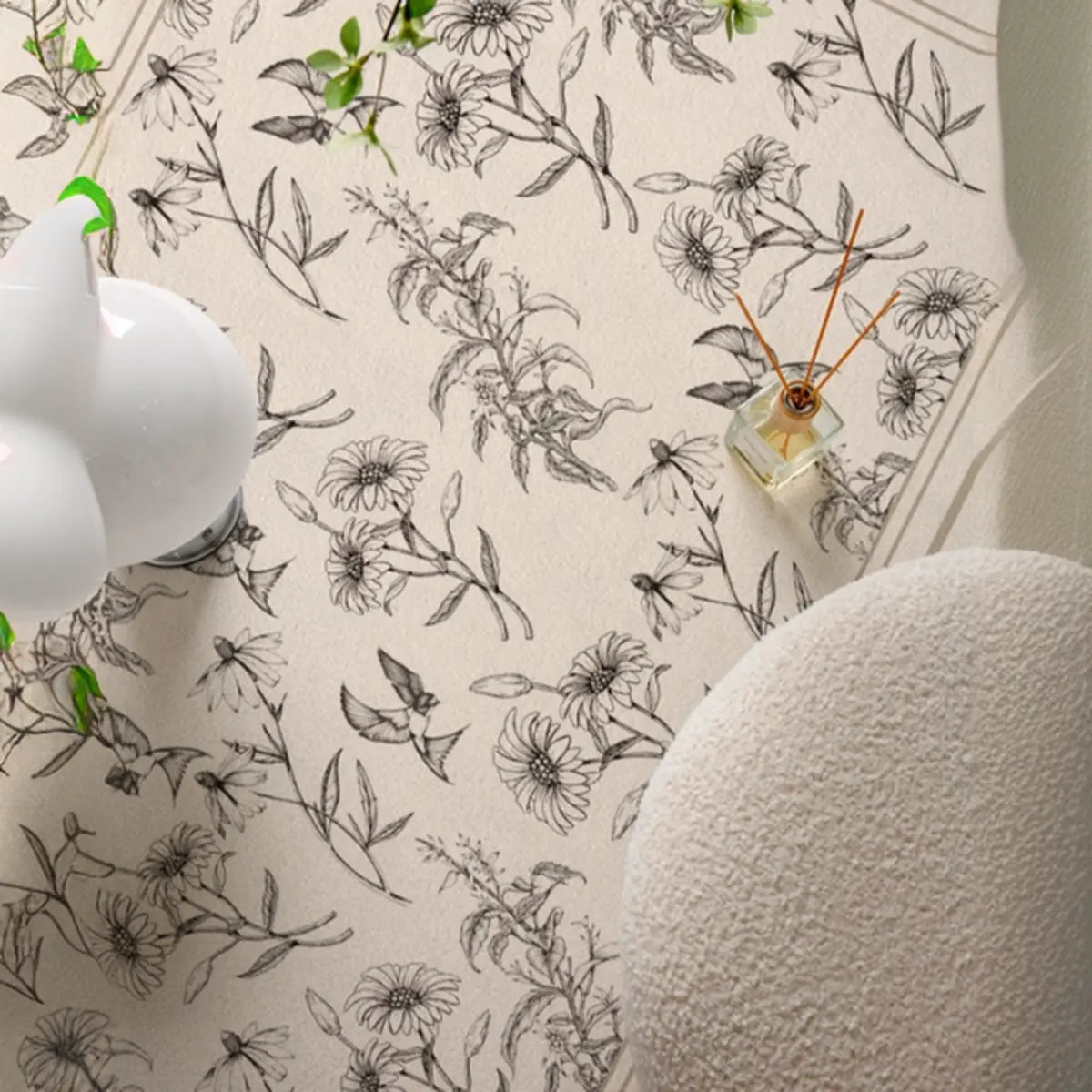 Modern Rectangular Floral Pattern Beige Area Rug Image - 6