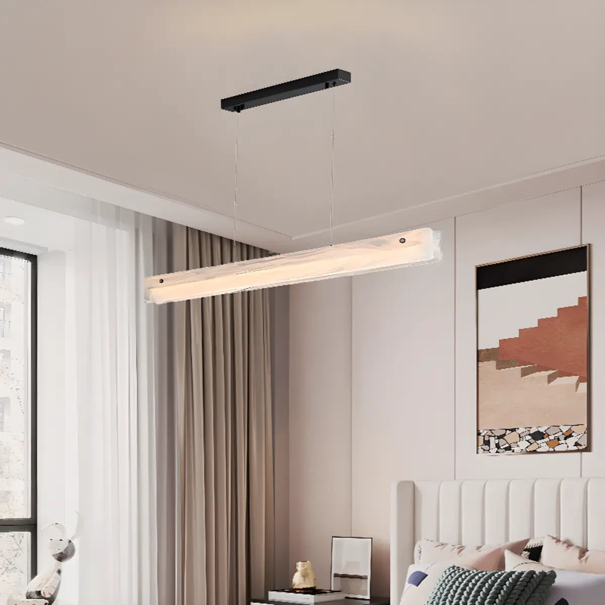 Modern White Rectangular Glass Island Pendant Light Image - 3