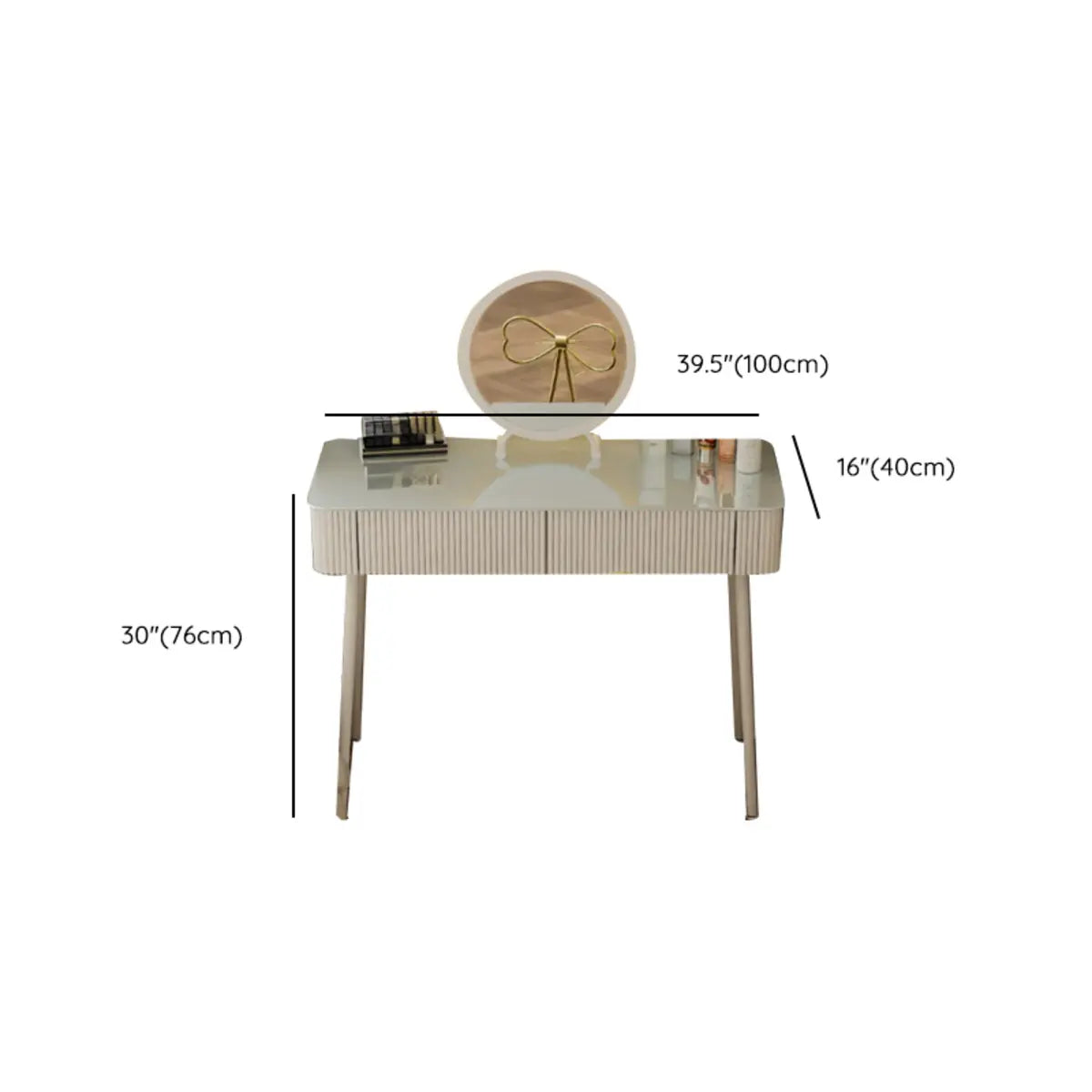 Modern Rectangular Glass Top Bedroom White Vanity Table