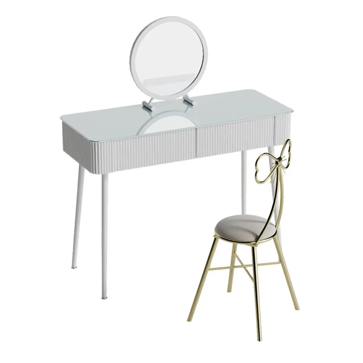 Modern Rectangular Glass Top Bedroom White Vanity Table Image - 2