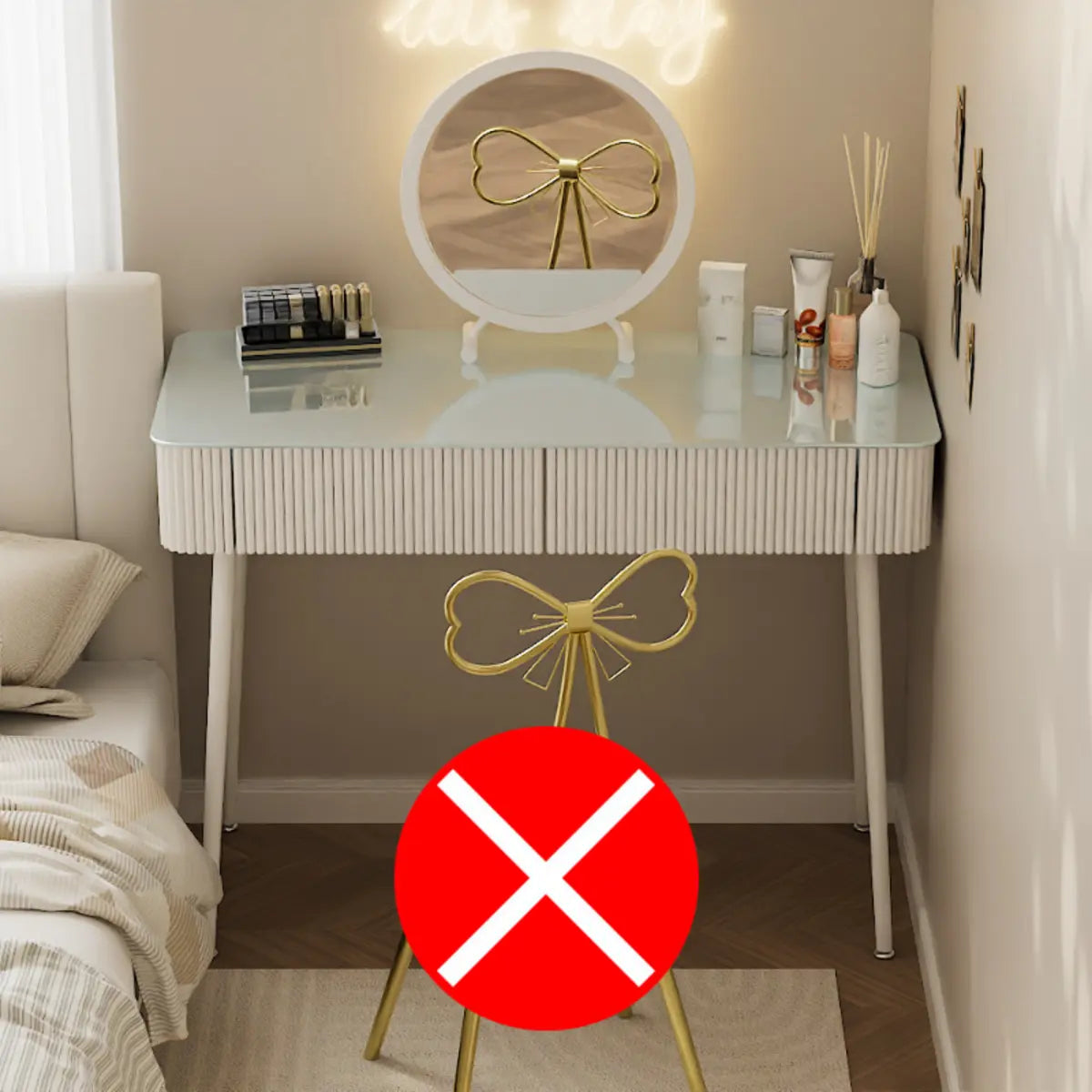 Modern Rectangular Glass Top Bedroom White Vanity Table Image - 3