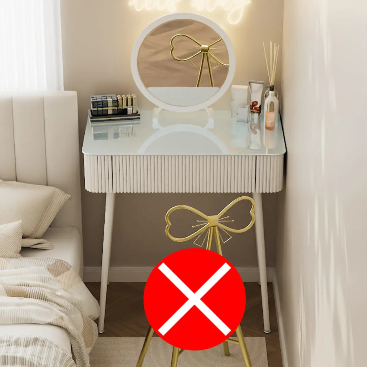 Modern Rectangular Glass Top Bedroom White Vanity Table Image - 4